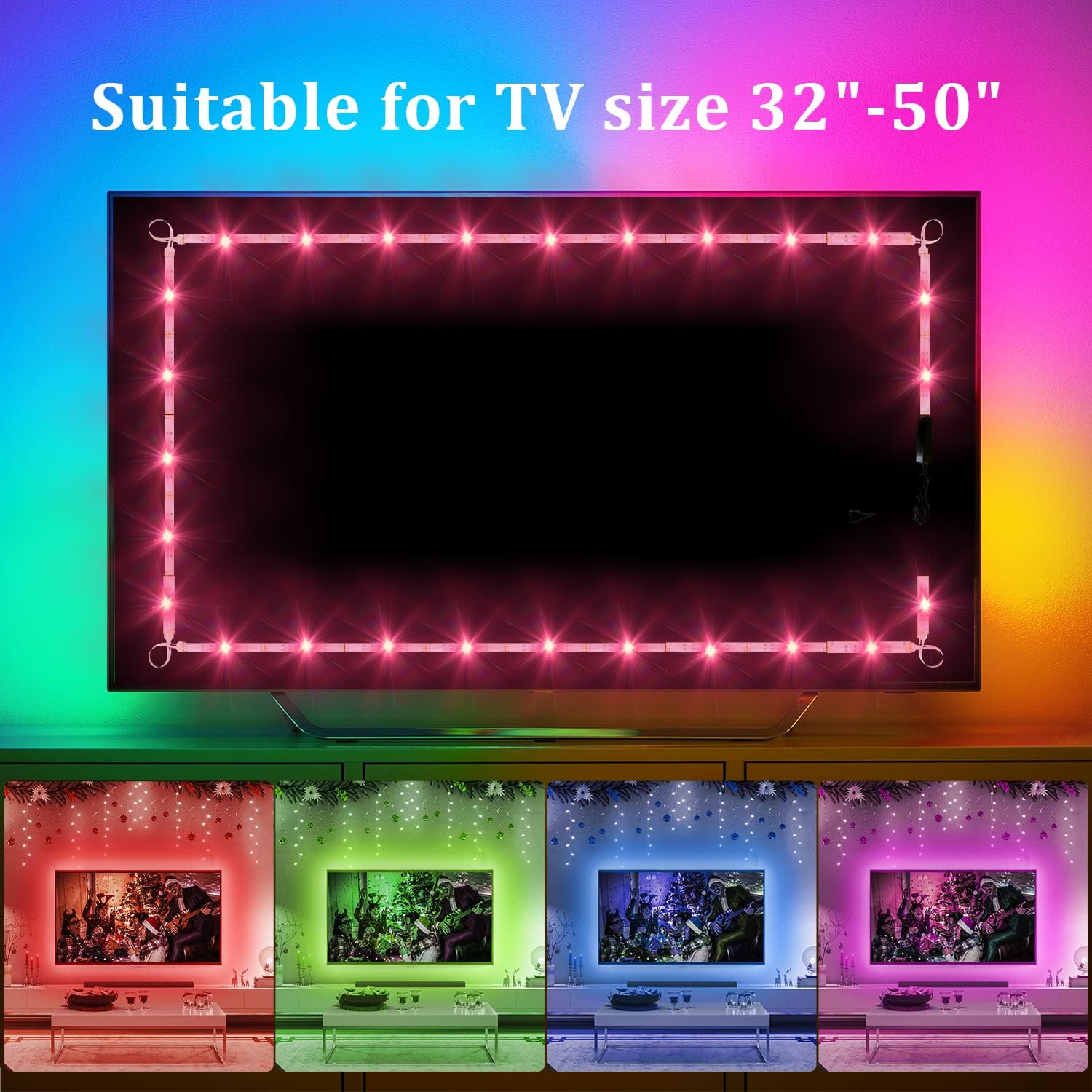 DAYBETTER TV LED Backlights, 8.2ft TV Light Strip for 32inch TV LED Strip Lights USB with Remote, LED Lights Music Sync RGB for Gaming Bedroom Room HDTV Mood Lighting Indoor