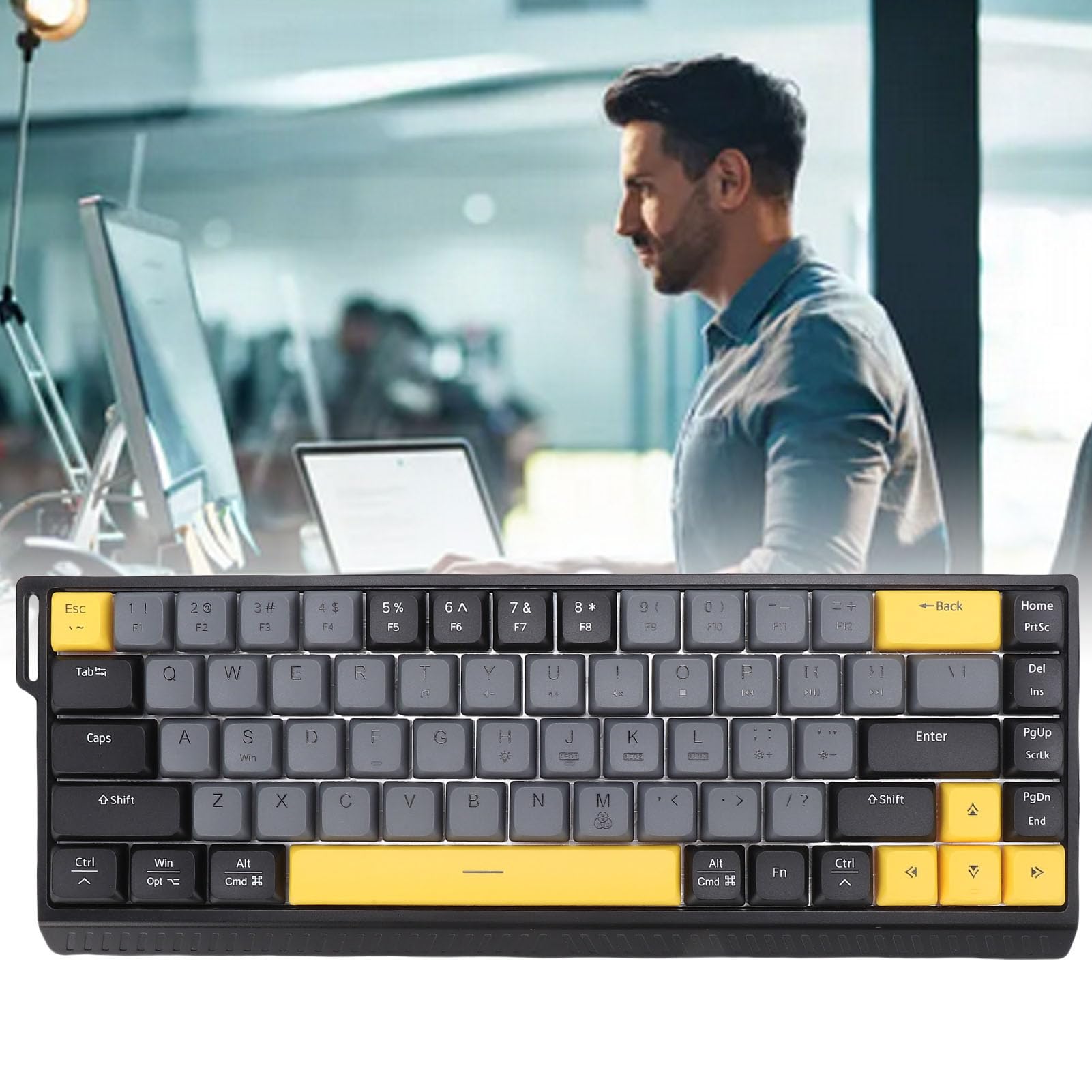Tastiera USB Cablata, 68 Tasti a Forbice, Anti-ghosting, Tastiera per Computer USB Compatta Silenziosa Retroilluminata RGB per Giochi di Lavoro (Grigio Nero)