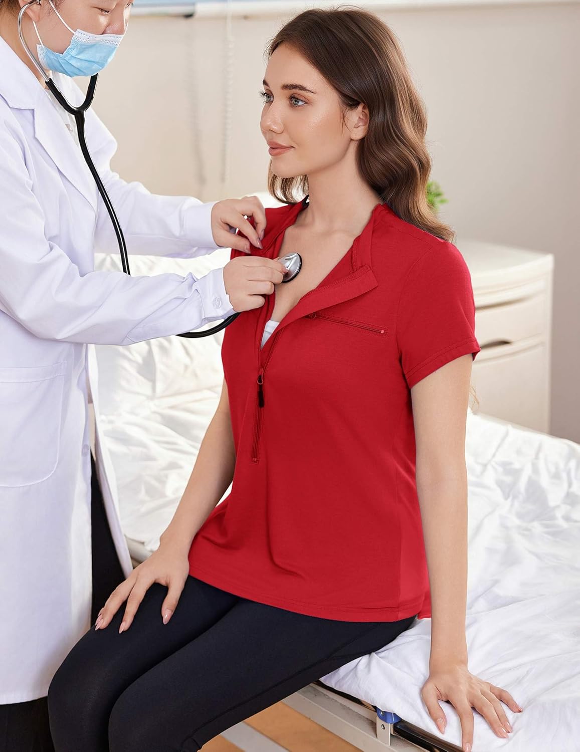 Deyeek Chemo Port Shirts for Women 2 Side Snaps Long Sleeve Shoulder Post Surgery Clothing Dialysis Breast Cancer Shirts - Image 2