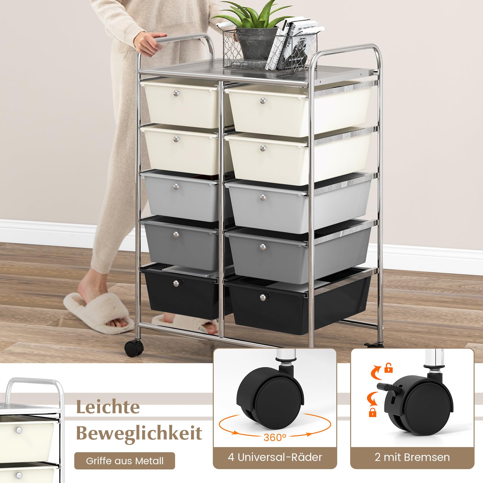 COSTWAY Rolwagen met schuifladen, rolcontainer, badtrolley, badkamerrek