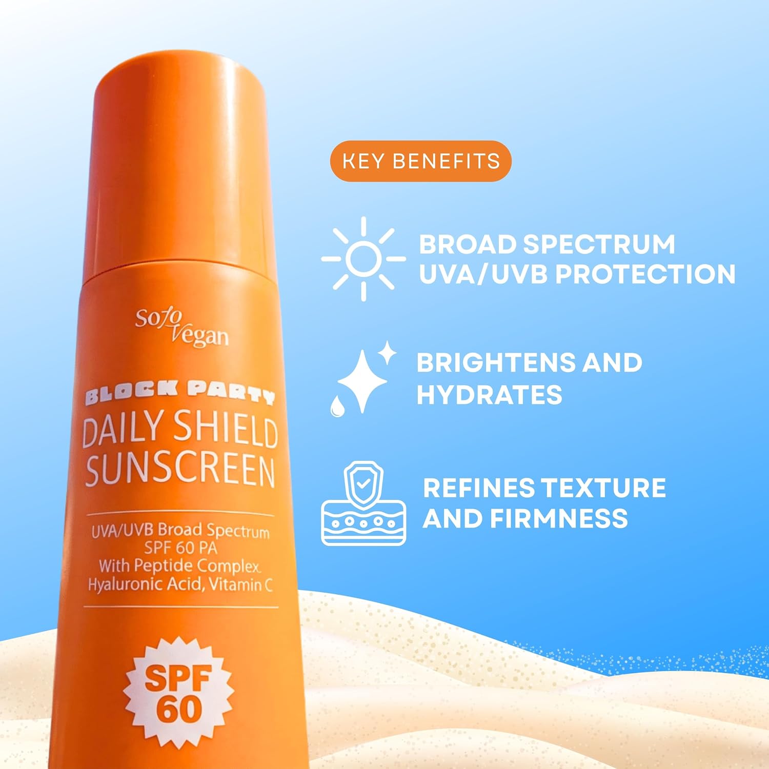 SoloVegan SPF 60 Face Sunscreen – Broad Spectrum UVA/UVB Protection, Lightweight Daily Facial Sunscreen with Peptides, Vitamin C & Hyaluronic Acid – Hydrating, Non-Greasy, Vegan Skincare (40ml)