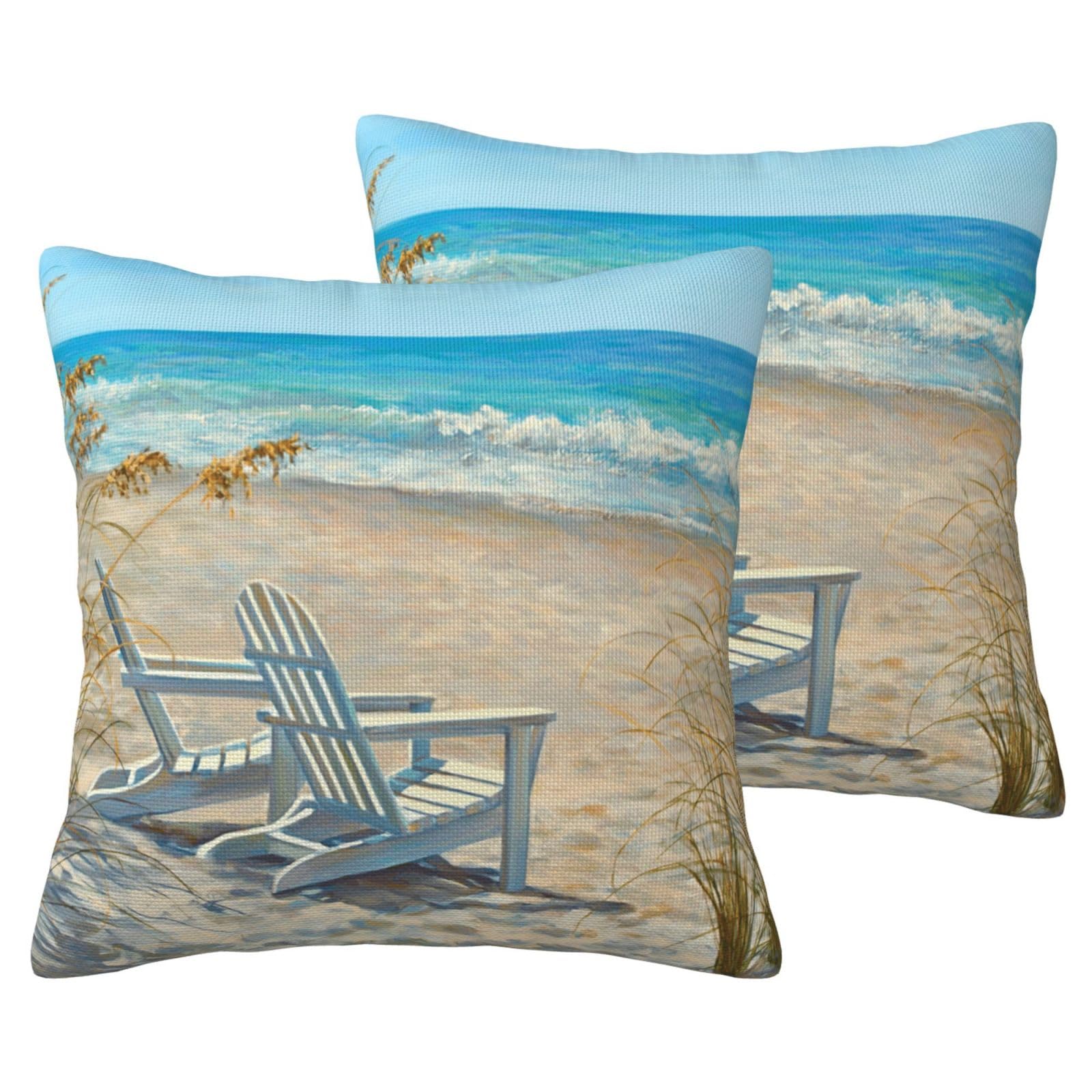 Taie d'oreiller scène de plage lot de 2 housses de coussin imitation lin