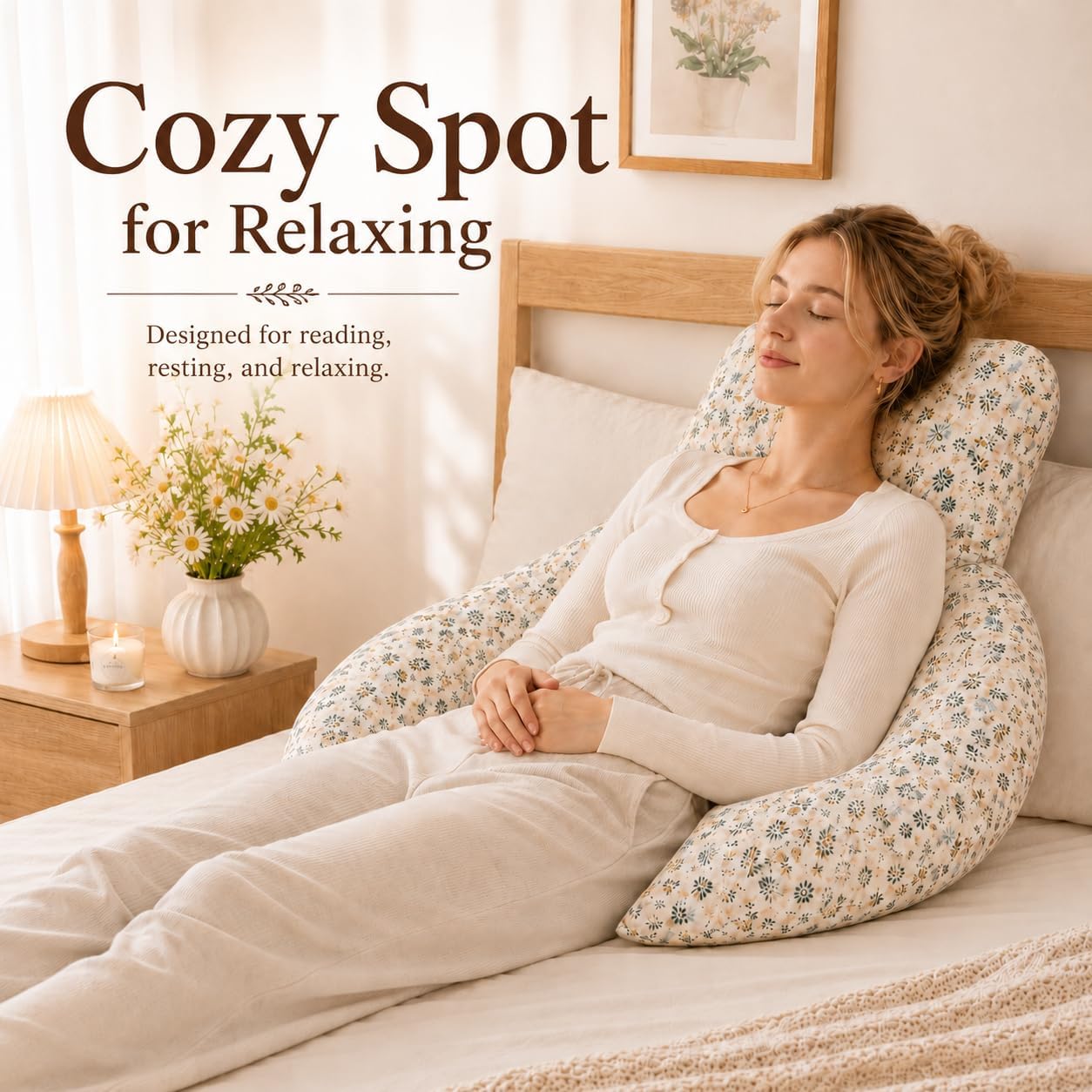 Large Reading Pillow, Back Pillow for Sitting in Bed Rest Pillow