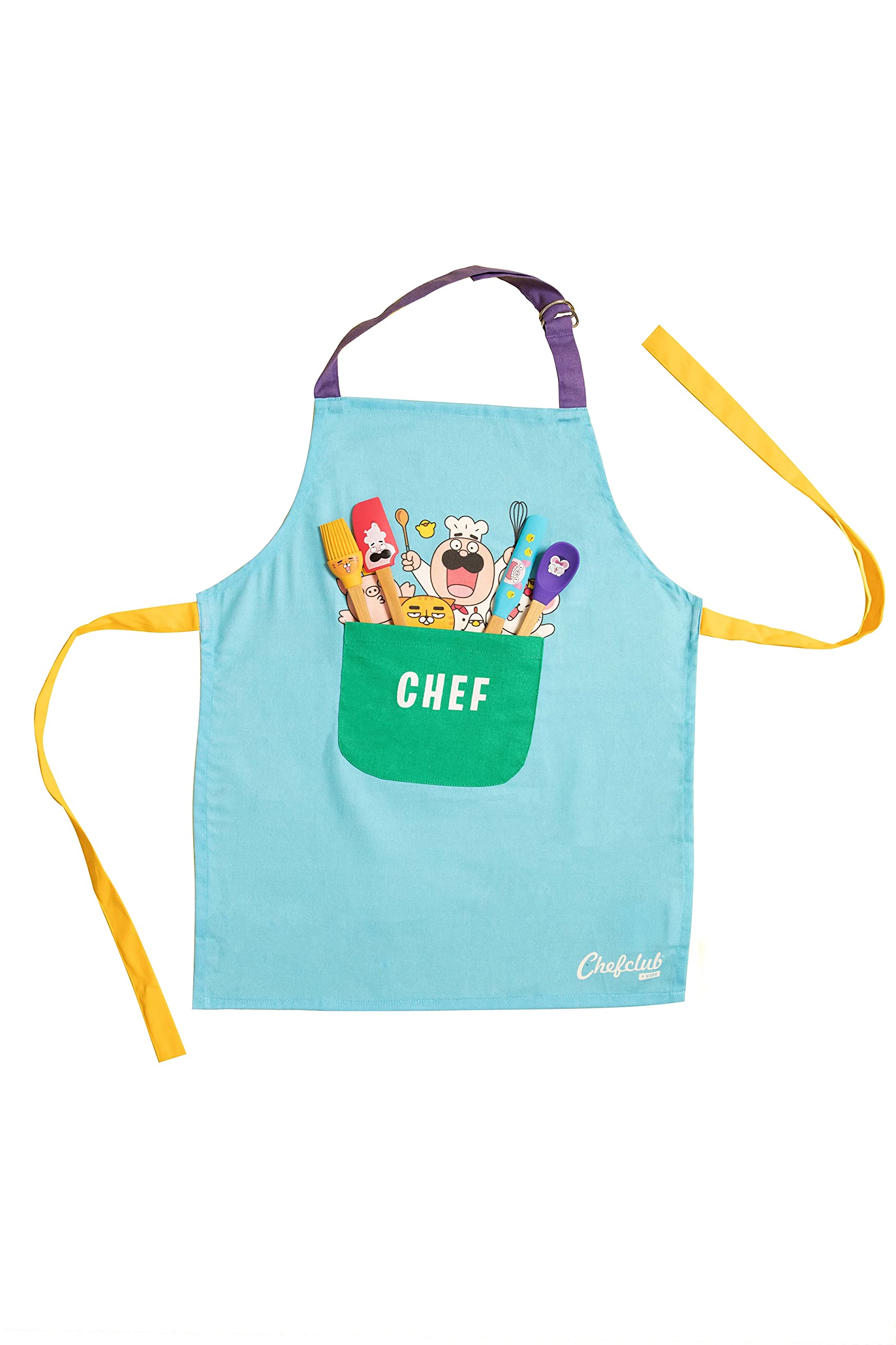 Le Couteau du chef Chefclub Kids Bleu & Rouge & Kids - Tablier de Cuisine pour Enfants - Accessoire Patisserie - Coton - Taille Unique - 4 à 10 ans - Couleur bleu - Personnages kids