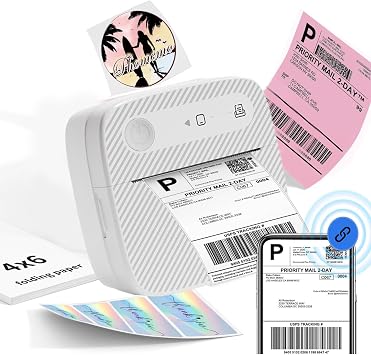 Portable Thermal Printer Mini, Wireless for Photos,Notes,Travel, Office, Homework,Storage, Organizing, Study, Portable Bluetooth Mini Label Printer White Printer+1 Roll