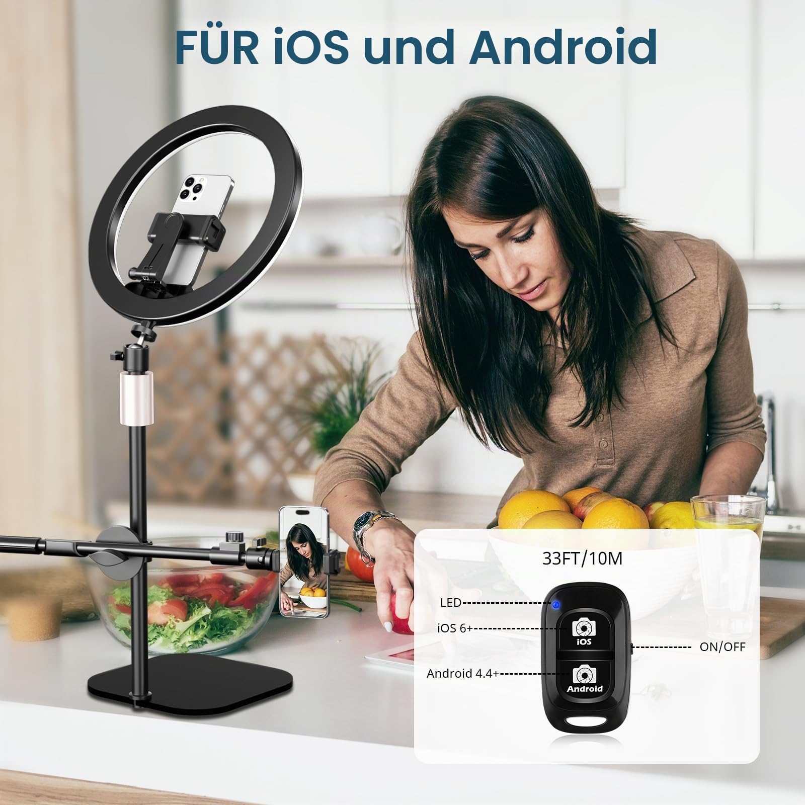 UBeesize 12" Ringlicht mit Stativ, 360° Schreibtisch Beleuchtung Licht