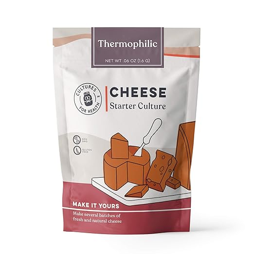 Cultures for Health Thermophilic Cheese Starter Culture | 4 Gluten-Free Direct-Set Packets + 2 Vegetable Rennet Tablets | DIY Hard Cheese–Parmesan, Mozzarella, Asiago & Swiss