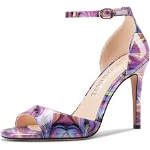 Castamere Womens High Stiletto Heel Round Open Toe Ankle Strap Dress Sandals Party Casual Patent Leather Shoes 3.9 Inches Heels