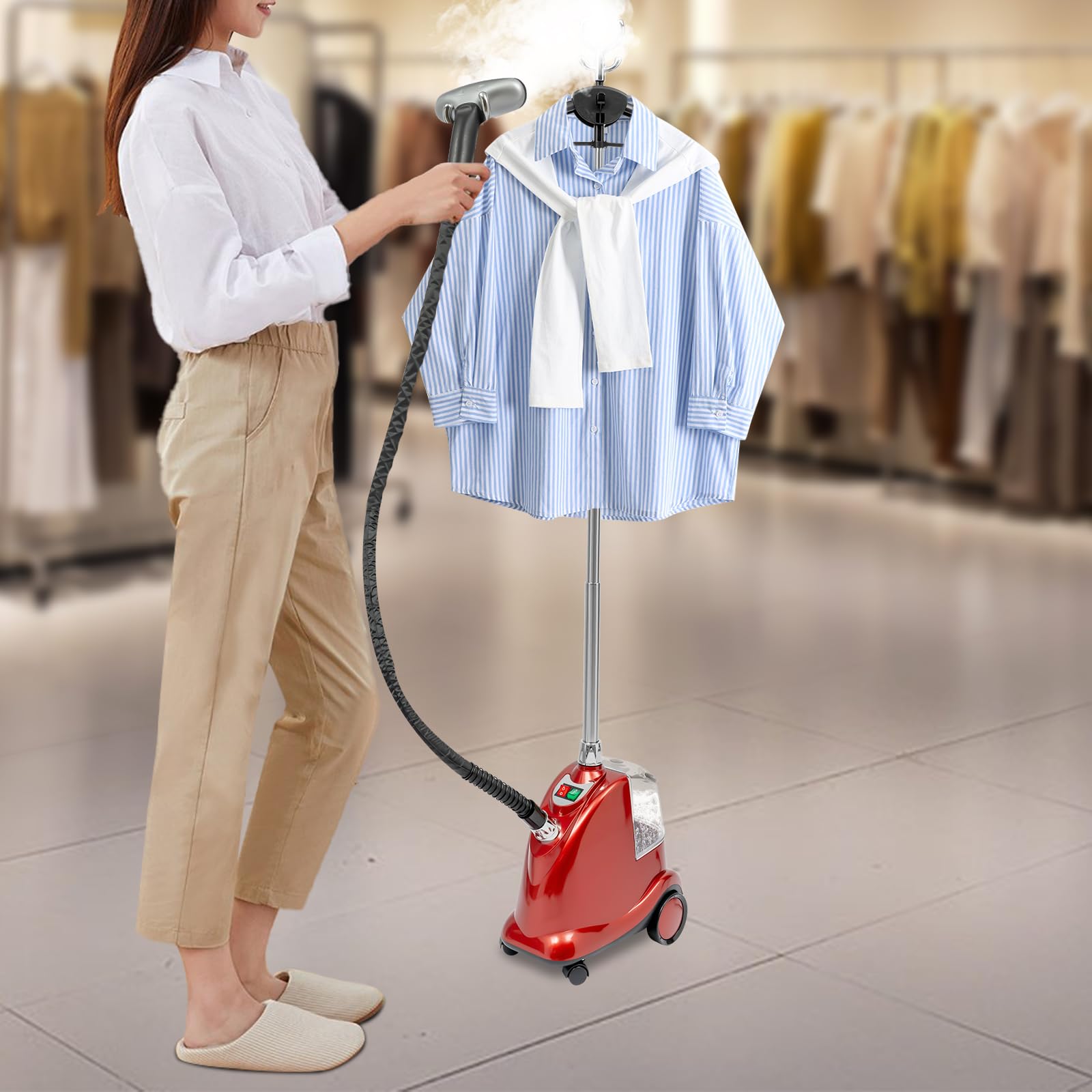 Żelazko pionowe, 2200 W, żelazko parowe z kółkami, zbiornik na wodę o pojemności 3 l, regulacja wysokości i 3 poziomy regulacji, żelazko elektryczne do sukienek, koszul