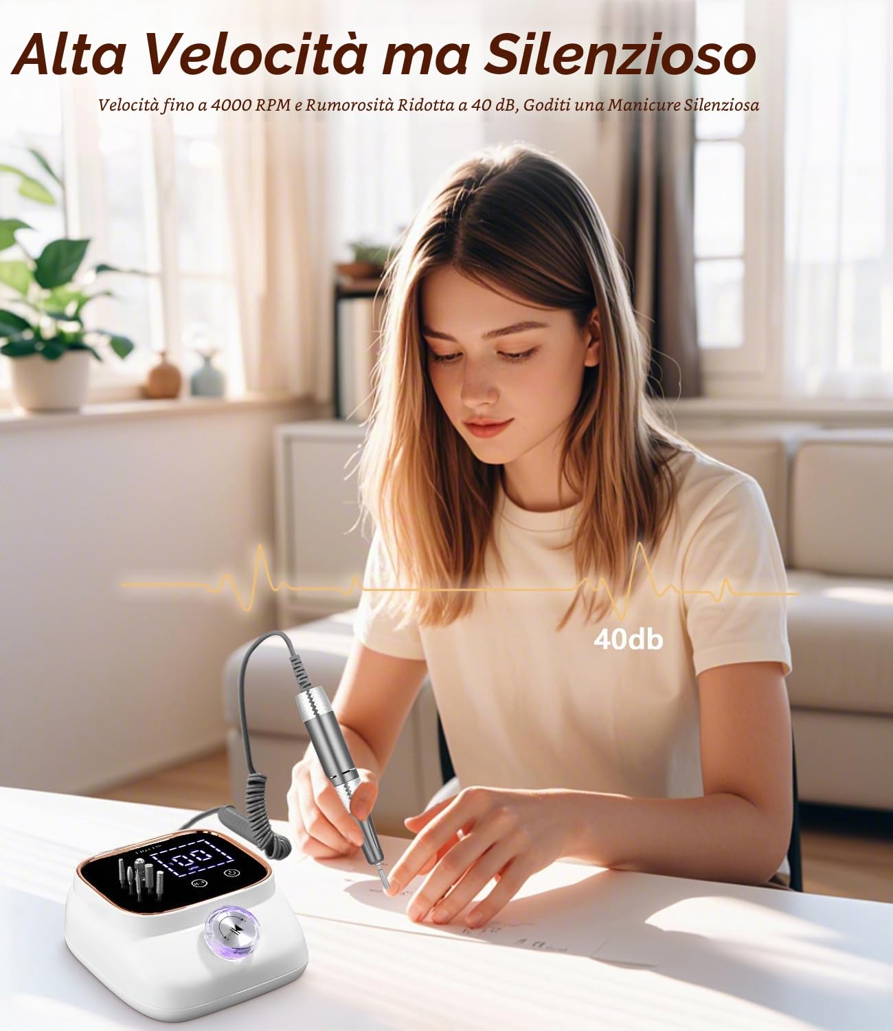 Zawaer Fresa per Unghie 45,000RPM, Professionale Lima Elettrica per Unghie, Touchscreen, con Punta in Ceramica Kit Unghie, Salone Manicure Set e Pedicure Elettrico per Semipermanente Gel Oro