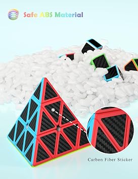 ROXENDA Speed Cube Set, 2X2 3X3 Pyramid Speed Cube Carbon Fiber Puzzle Cube with Instruction (Carbon Fiber Cube Set)
