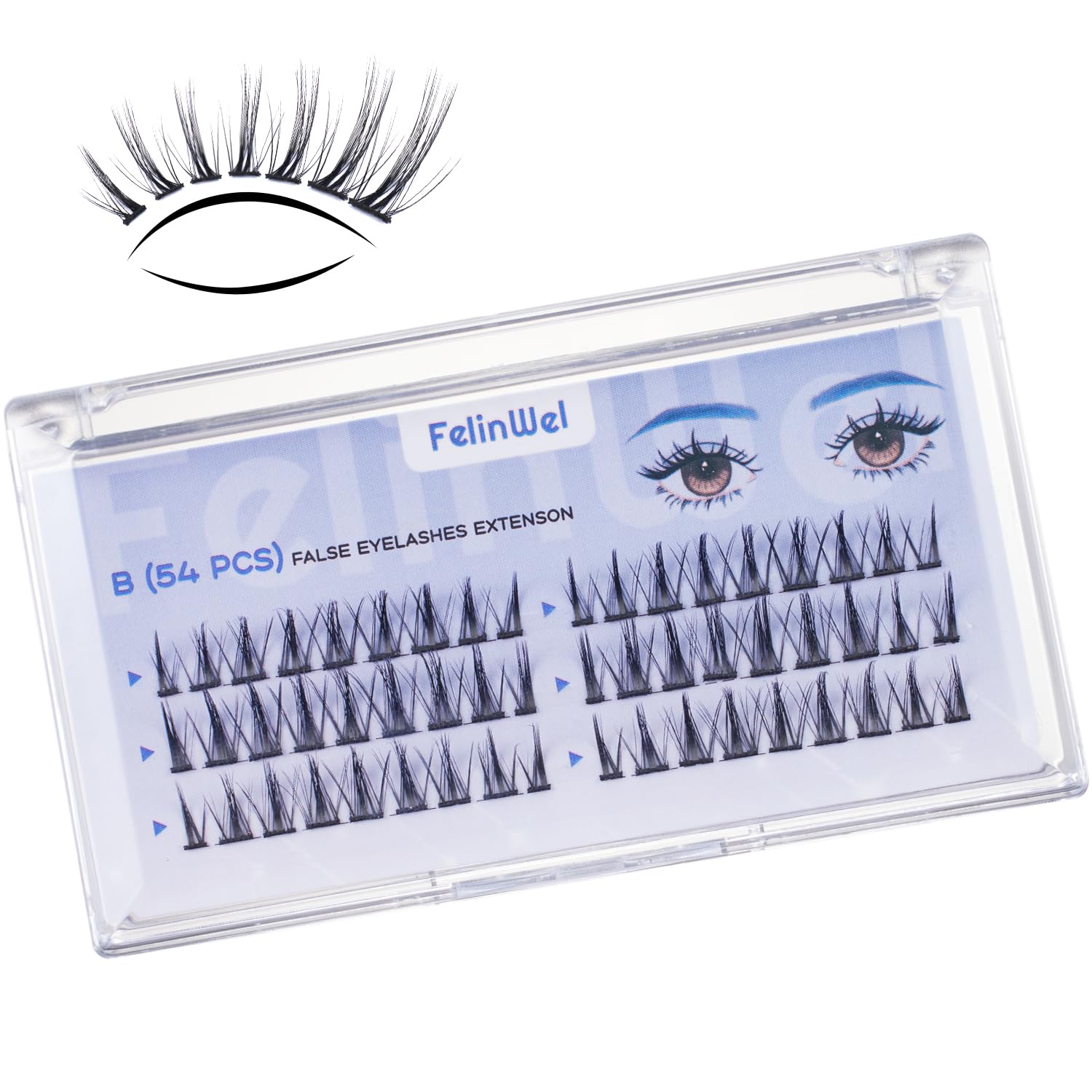 FelinWel Lashes Clusters for Manga Cat Eye Individual Lashes 7-15mm Mix False Cluster Eyelash Extensions Kit 54 pcs