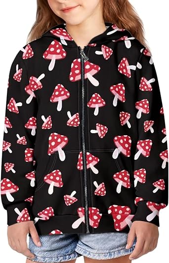 Cute Girls Hoodies with Pocket Long Sleeve Floral Zip Up Hoodie Comfort Soft Graphic Fall Tops