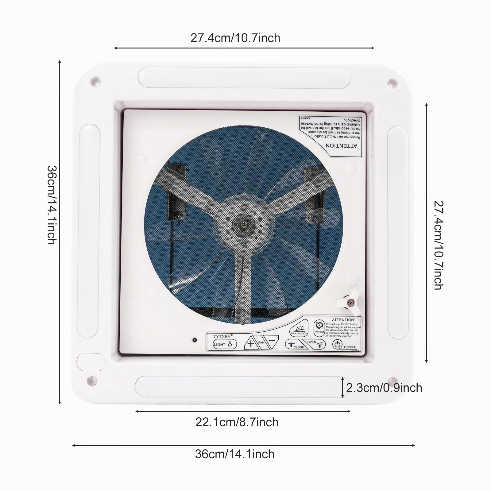 Dachhaube Dachfenster 36 x 36cm - Upgrade Dachluke Wohnwagen für Wohnmobil Dachventilator - 12V Wohnmobil-Abluftventilator - Mit LED-Beleuchtung und Regelbarem Lüfter - Ink Fernbedienung