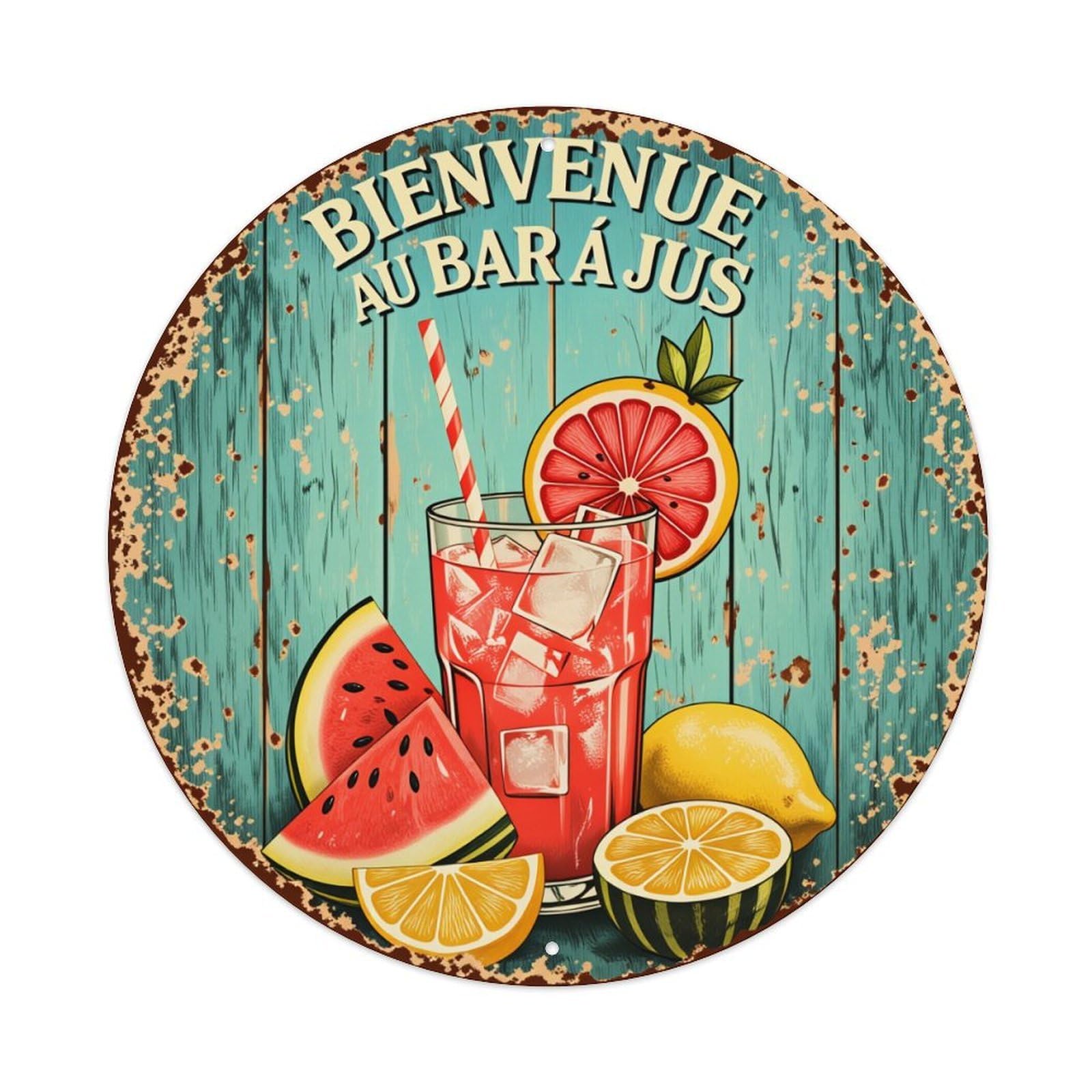 Fruit Cocktail Drink Sign Art Metal Tin Sign Vintage Garden Bedroom Cafe Bar Man Cave Home Wall Decor Metal Poster 8x8 inches