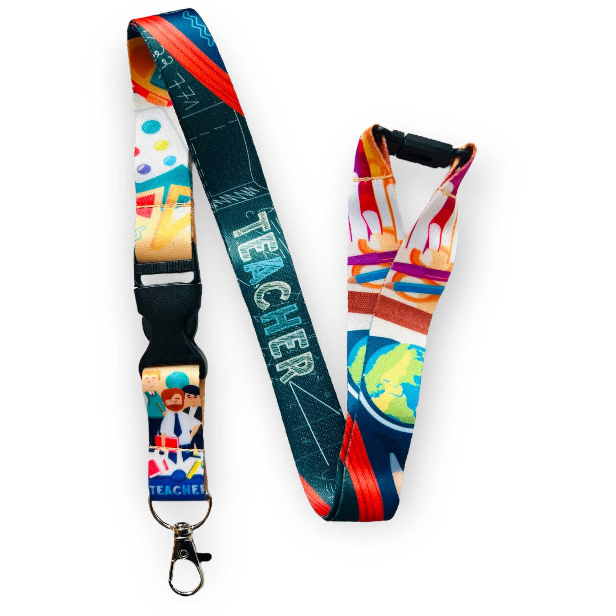 Pac Supplies Global Green Planet Teacher Lanyard With Detachable Buckle Clip & Safety Breakaway