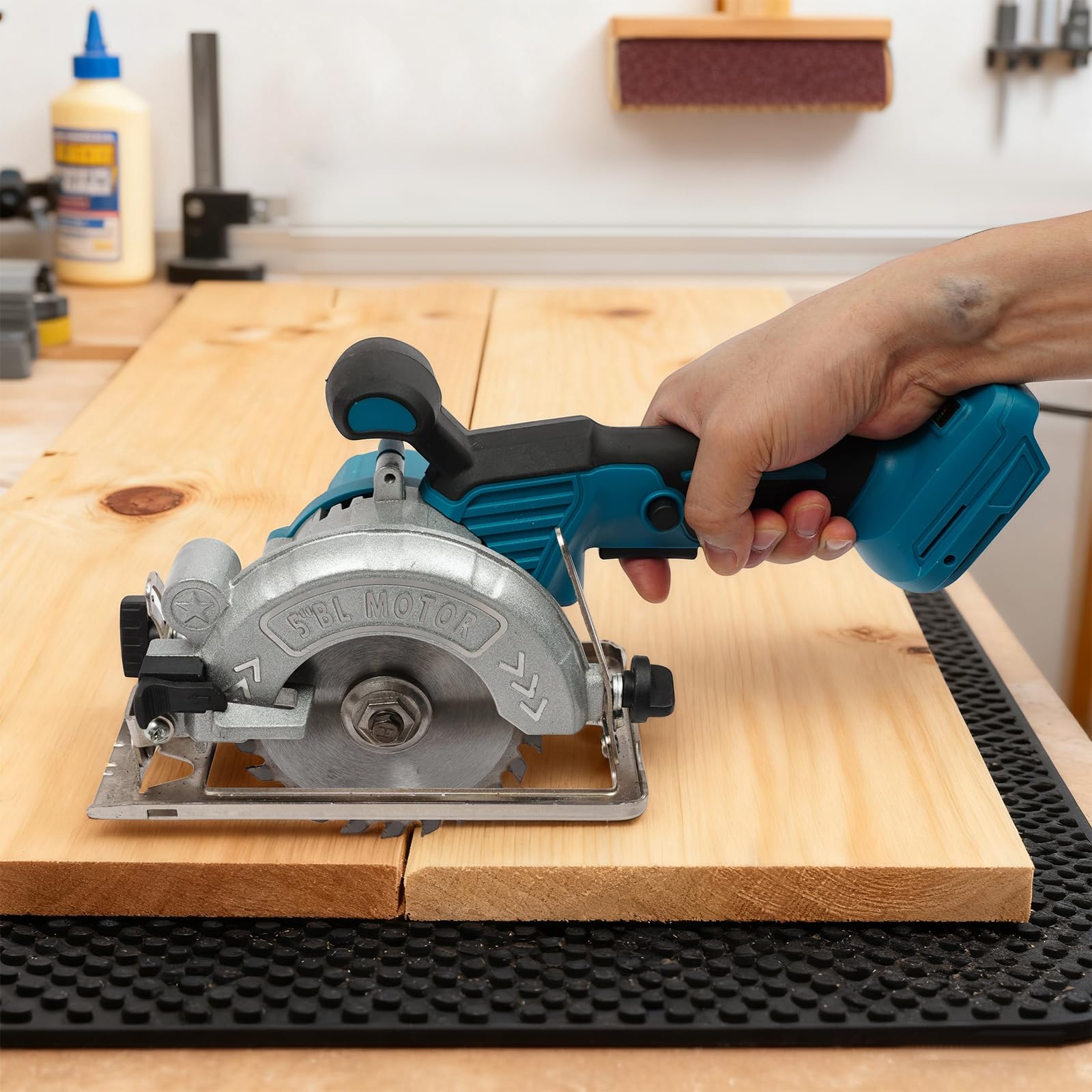Sierra circular con batería de aluminio de 2280 W, con cubierta protectora, ángulo de corte ajustable y profundidad de corte, minisierra circular manual, 6200 rpm, sin escobillas, para madera, piedra