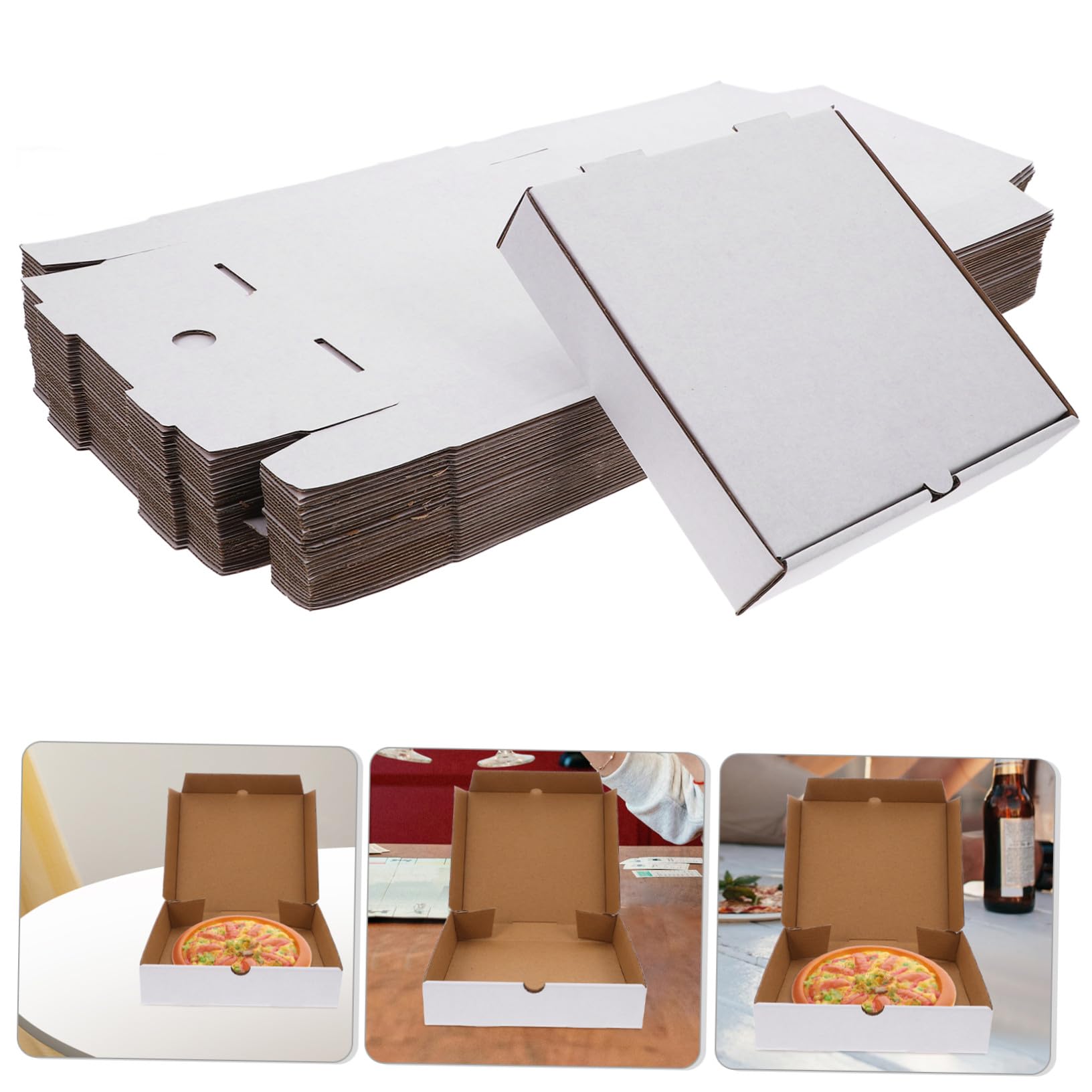 Cajas de Pizza de Color Blanco 30 Piezas de Papel Kraft Corrugado