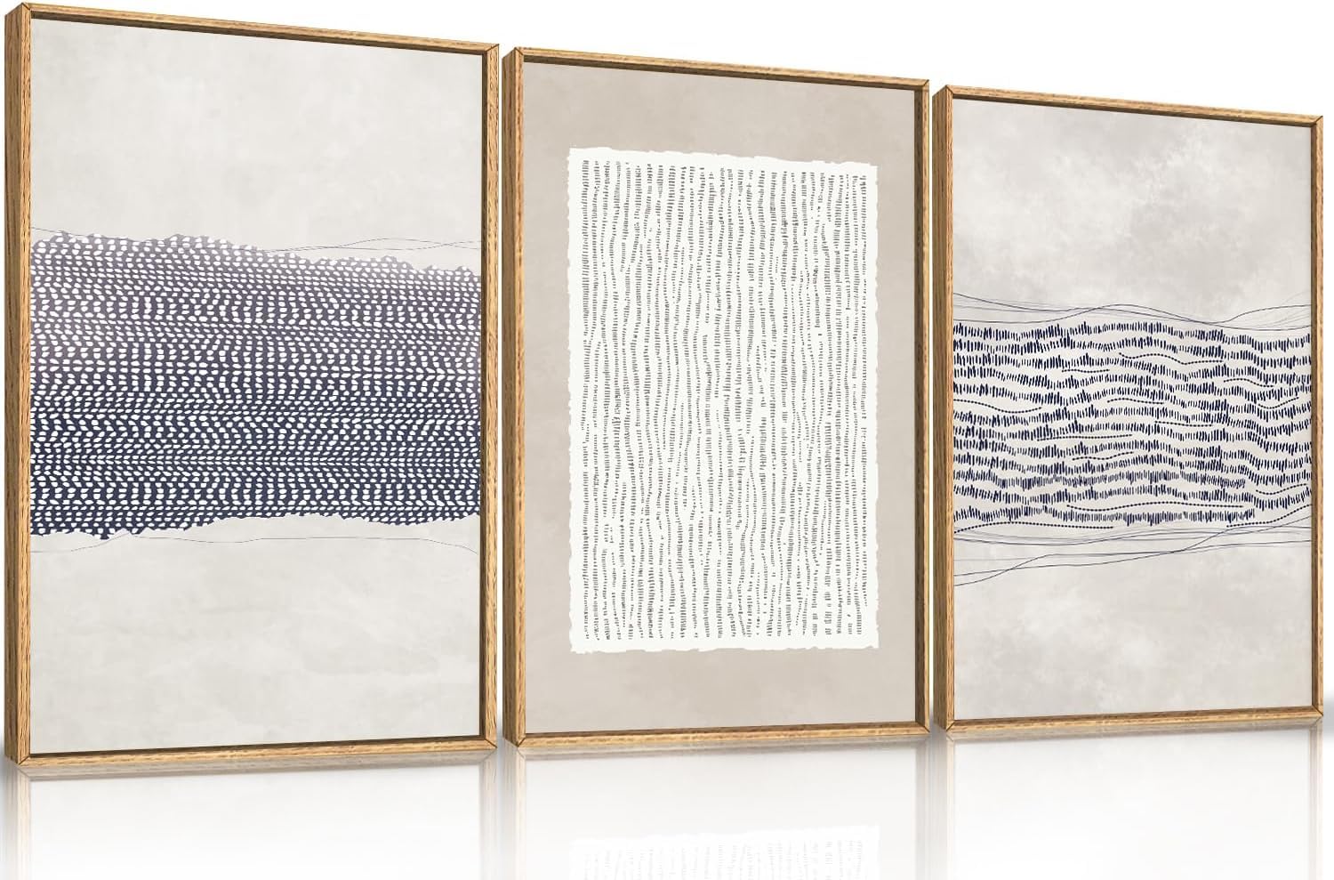 TOARTi Blue White Abstract Neutral Framed Canvas Wall Art Set,Minimalist Boho Lines Wall Decor,Modern Neutral Art Print,Mid Century Blue Artwork for Living Room,Bedroom,Office 12x16inchx3pcs