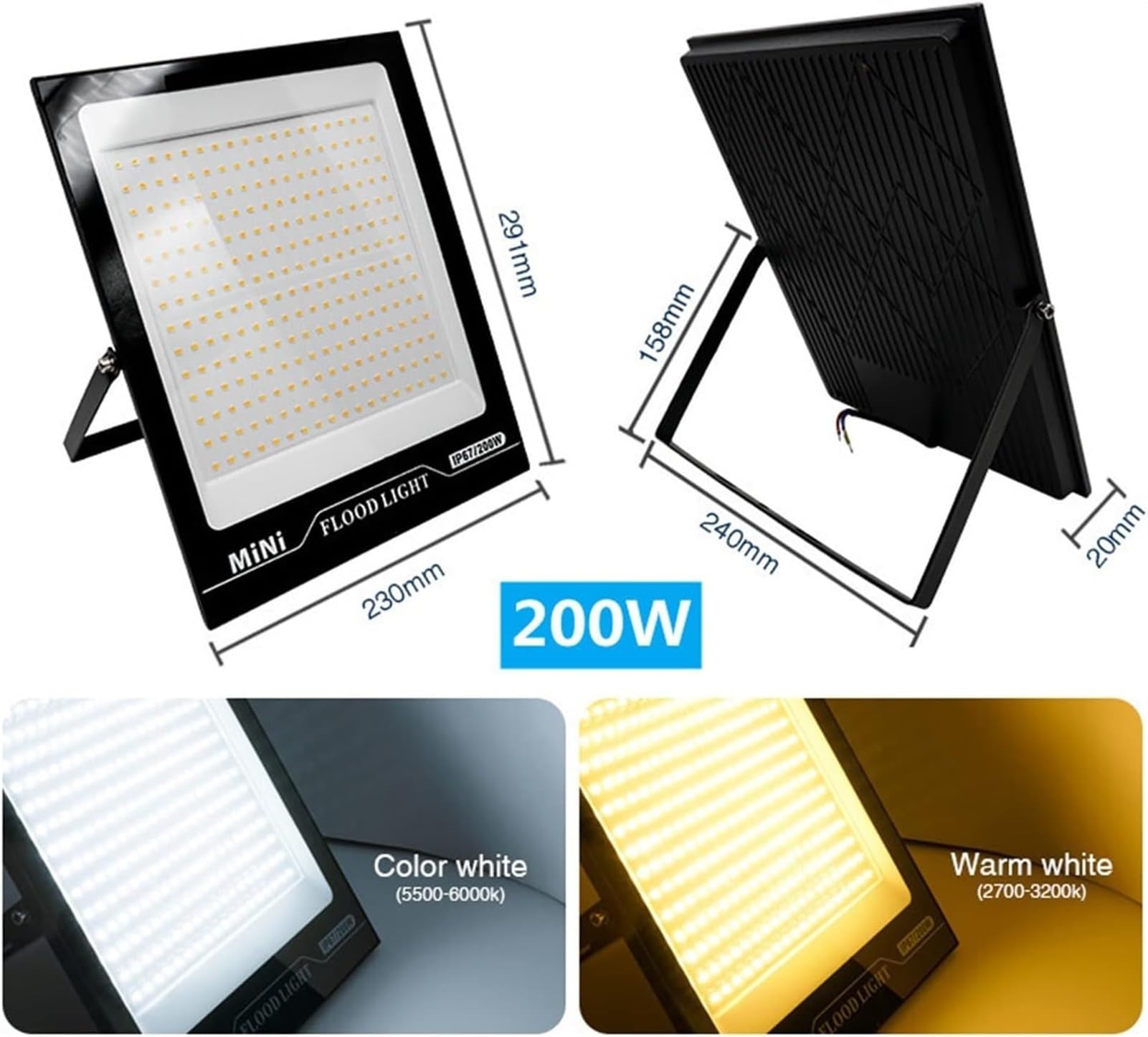 Lampy solarne zewnętrzne, Lot Zewnętrzny reflektor Reflektor IP67 Oświetlenie uliczne do ogrodu, podwórka, garażu, drzwi(Warm White,50W)