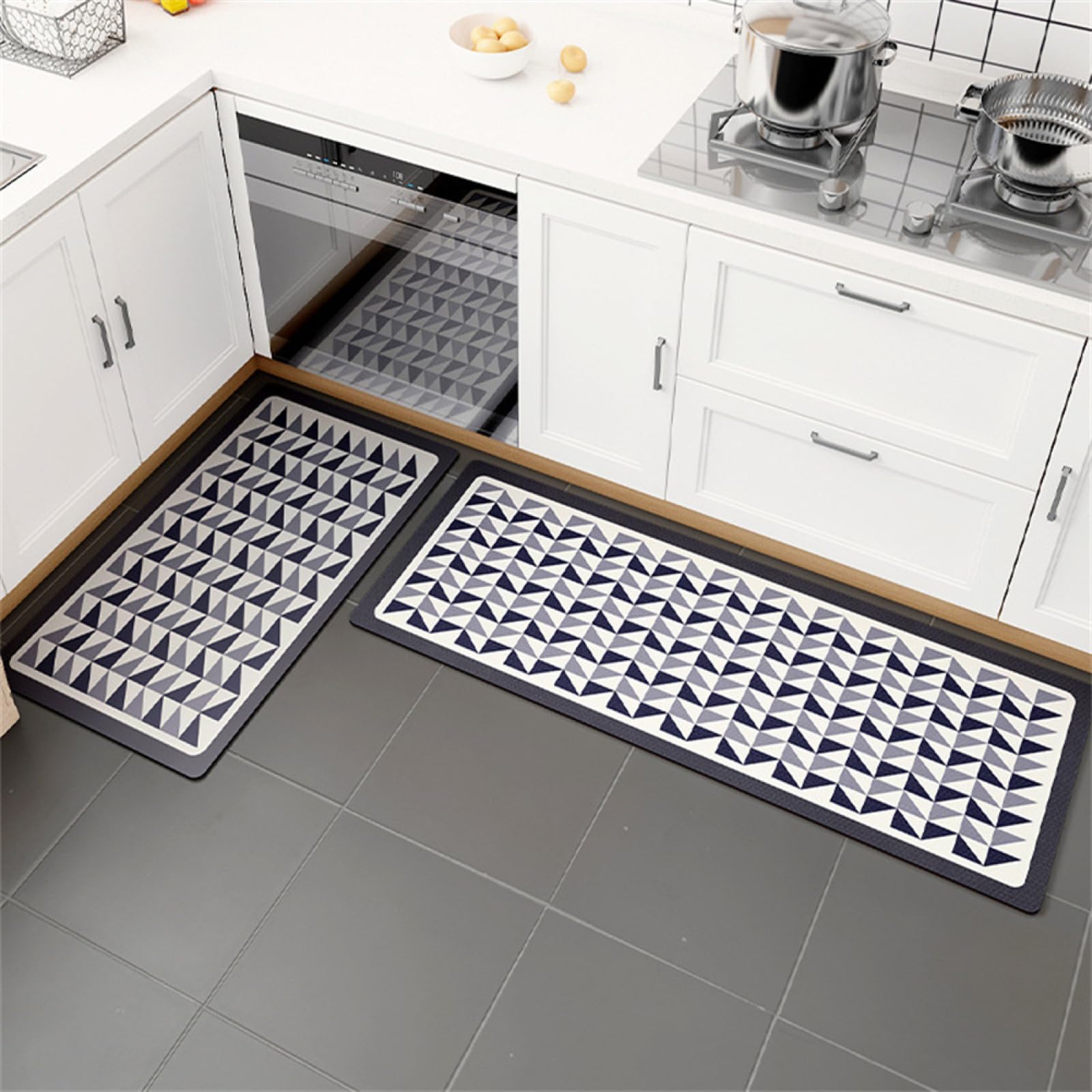 KüChenläUfer KüChenmatte 45x120cm, KüChenteppich Waschbar rutschfest, Teppich LäUfer Flur FußMatte Badematten, Wasser öL Aufnehmen Teppich KüChe Set für KüChe Wohnzimmer, Badezimmer Geometric