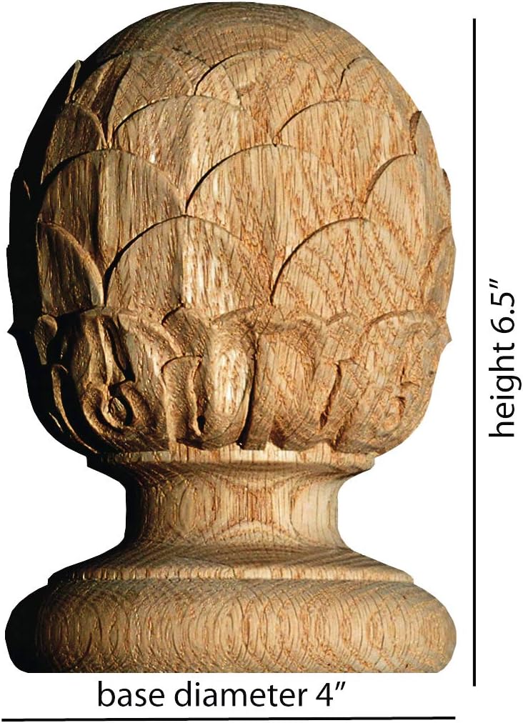 OAK4239A Hand Carved Pineapple Finial in Red Oak