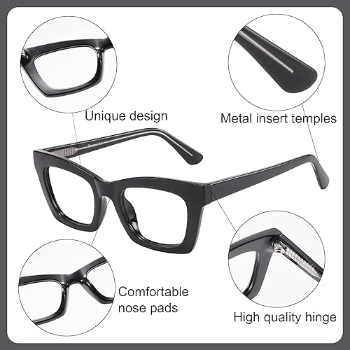 Miniatura 7 de Przene Paquete de 3 lentes de lectura para mujeres y hombres, cuadrados, luz azul, lectores de computadora, estilo premium 6781