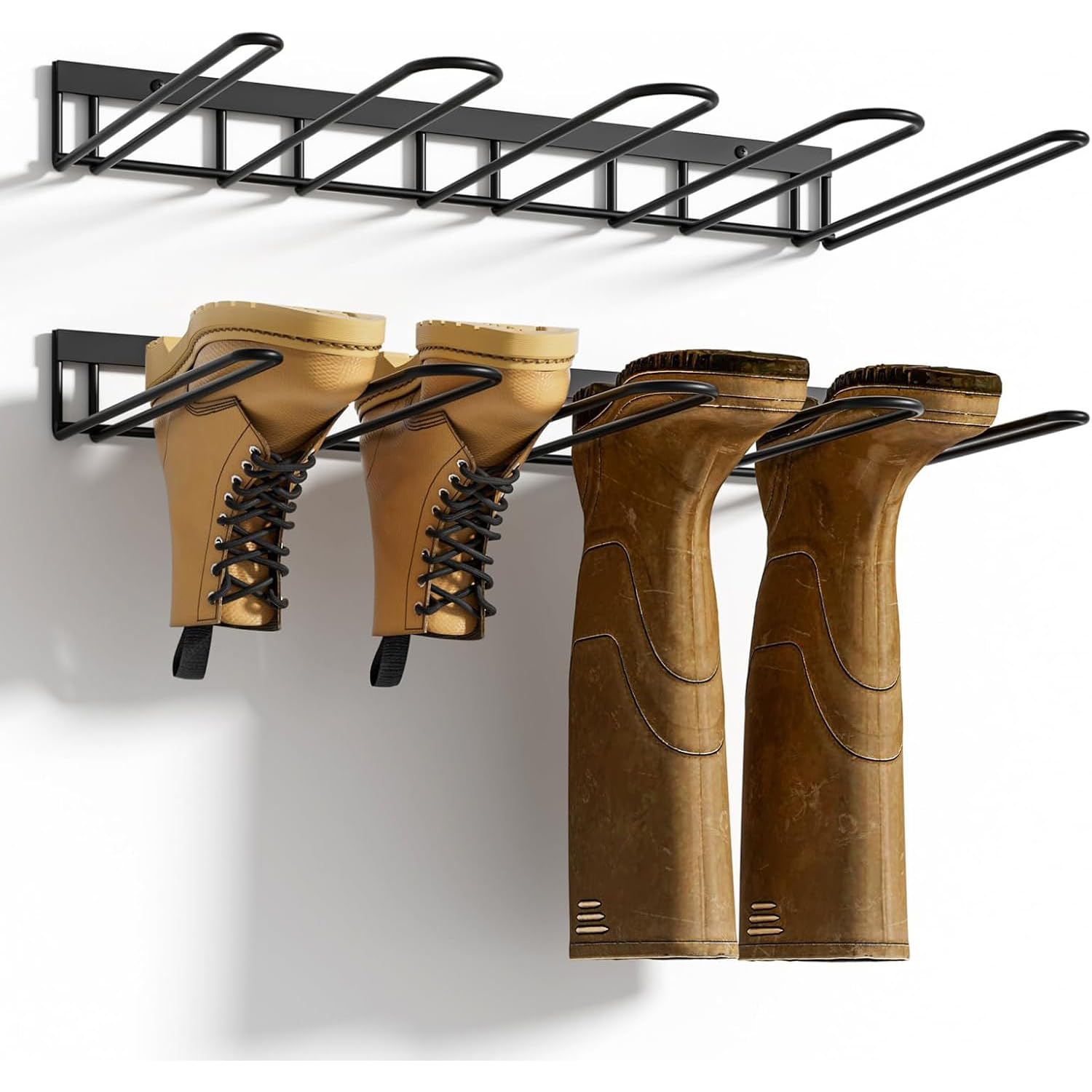 Support Mural Pour 2 Paires de Bottes - Porte-bottes de Rangement Pour Entrée, Garage, Vestiaire, Extérieur et Intérieur (Noir)