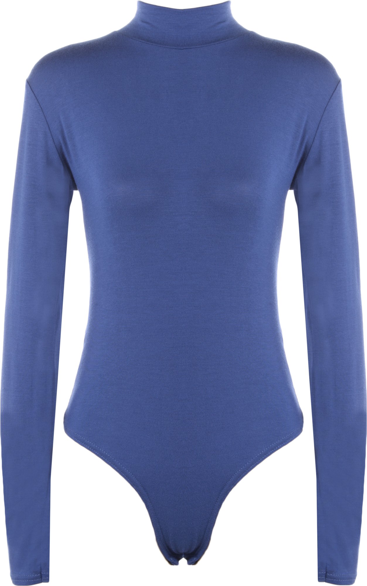 Wearall Women's Royal Blue Turtle Neck Bodysuit Long Sleeve Stretch Leotard Top - 12/14