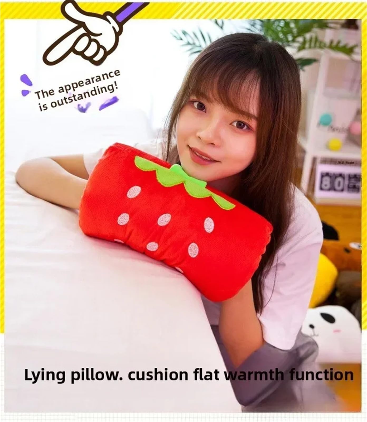 Almohada de invierno para niños, diseño de dibujos animados Suho, calentador de manos, almohada de brazo, regalo para niños (rosa)