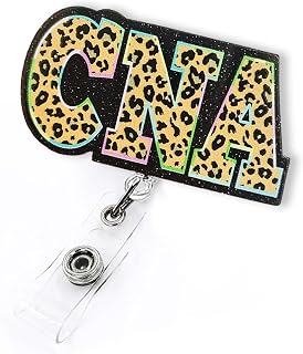 Leopard CNA Badge Reel Retractable, Funny Certified Nursing Assistant Badge Reel for Work, CNA Nurse Graduation Gifts, Cheetah Print CNA Badge Holder with Alligator Clip & 24” Durable Nylon Cord