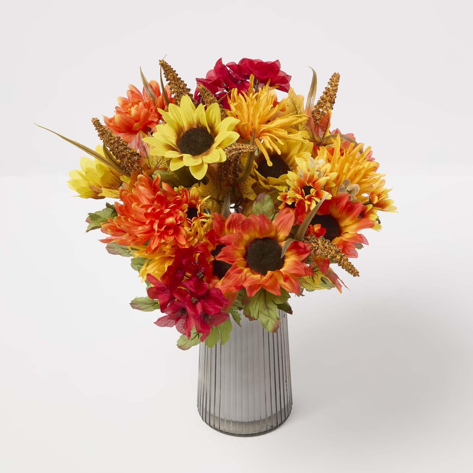 Homescapes Yellow Artificial Autumn Flower Bouquet, Autumn Flowers, Set Of 2