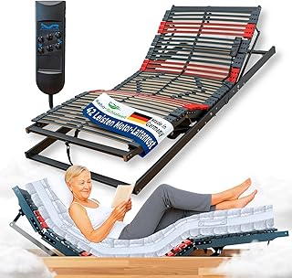 7-Zonen Lattenrost elektrisch verstellbar RELAXANA KF, 140x200 cm, Kopf-, Fußteil durch Motor verstellbar, Bettenrost motorisiert, komplett montiert, 42 Federleisten, Härtegrad-Regulierung