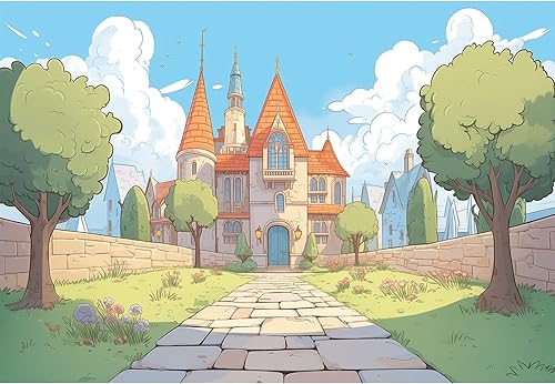 Cartoon Fairy Tale Castle Backdrop Gothic Revival House Stone Pathway Background