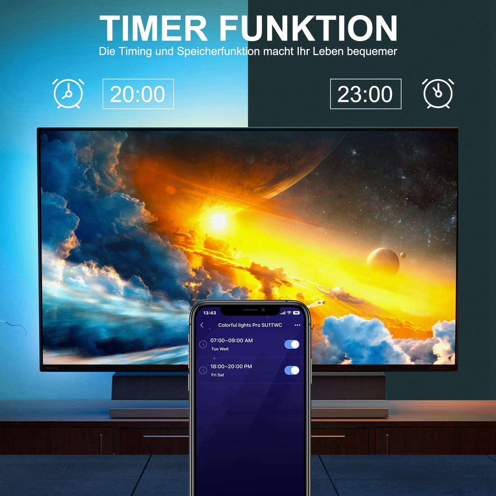 Striscia LED RGB, 5 m, striscia LED Bluetooth, retroilluminazione per TV da 60 a 80 pollici, USB TV, controllo app, sincronizzazione musicale, decorazione per TV, schermo PC