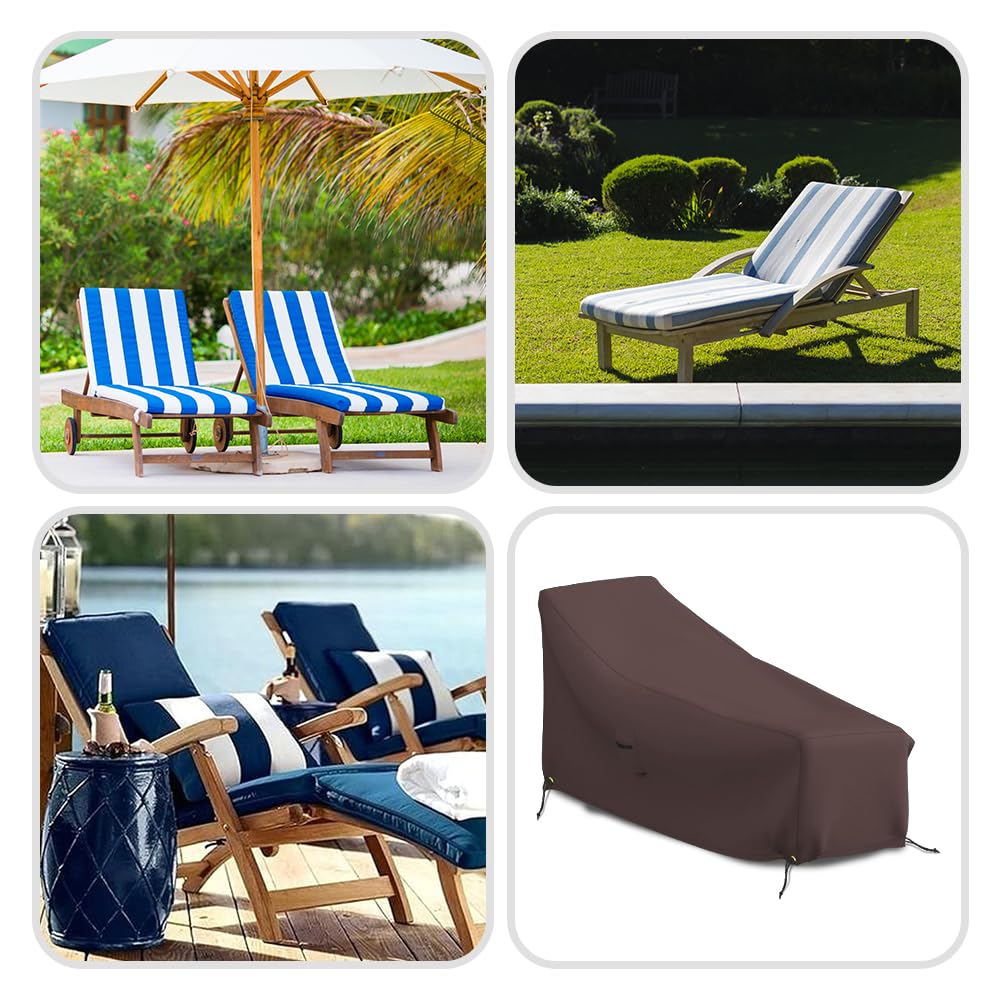 Funda para tumbona de patio de 12 onzas, impermeable, 100% resistente a la intemperie, cubierta de PVC con bolsillos de aire y cordón para un ajuste cómodo (66 W x 28 D x 30 H, café)