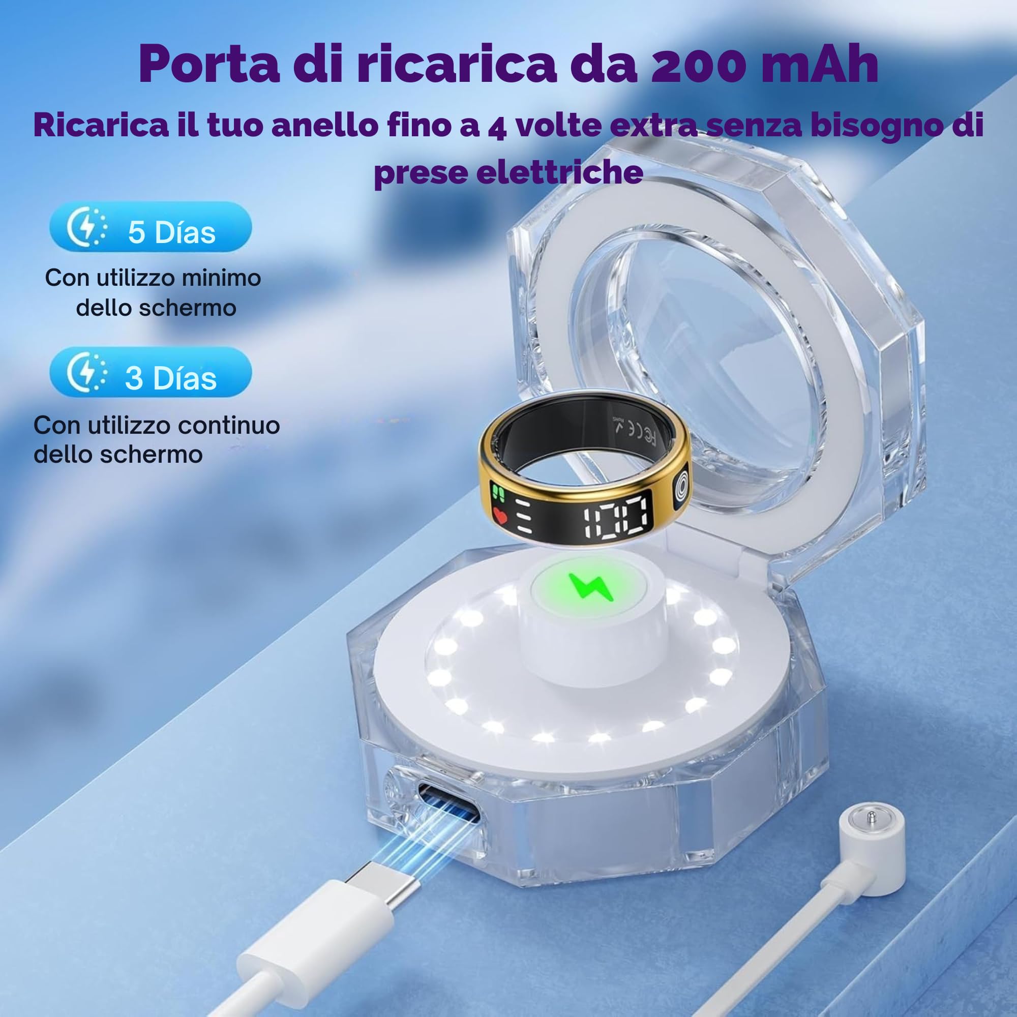 smartia – Anello intelligente con schermo touch, modello 2026 APP inclusa, Ring uomo e donna, anello attività fitness e controllo della salute, monitoraggio del sonno (Oro, 10)