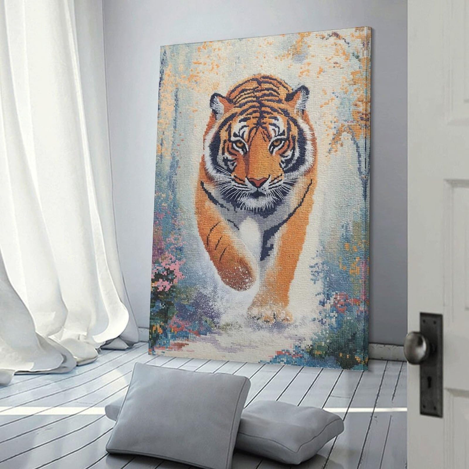 Junmoney Tiger Walking Through Snow Decorative Wall Artwork, 12x18inch(30x45cm), for New Homes, Bedrooms Or Workspaces, Gift Idea for Housewarming And Birthdays