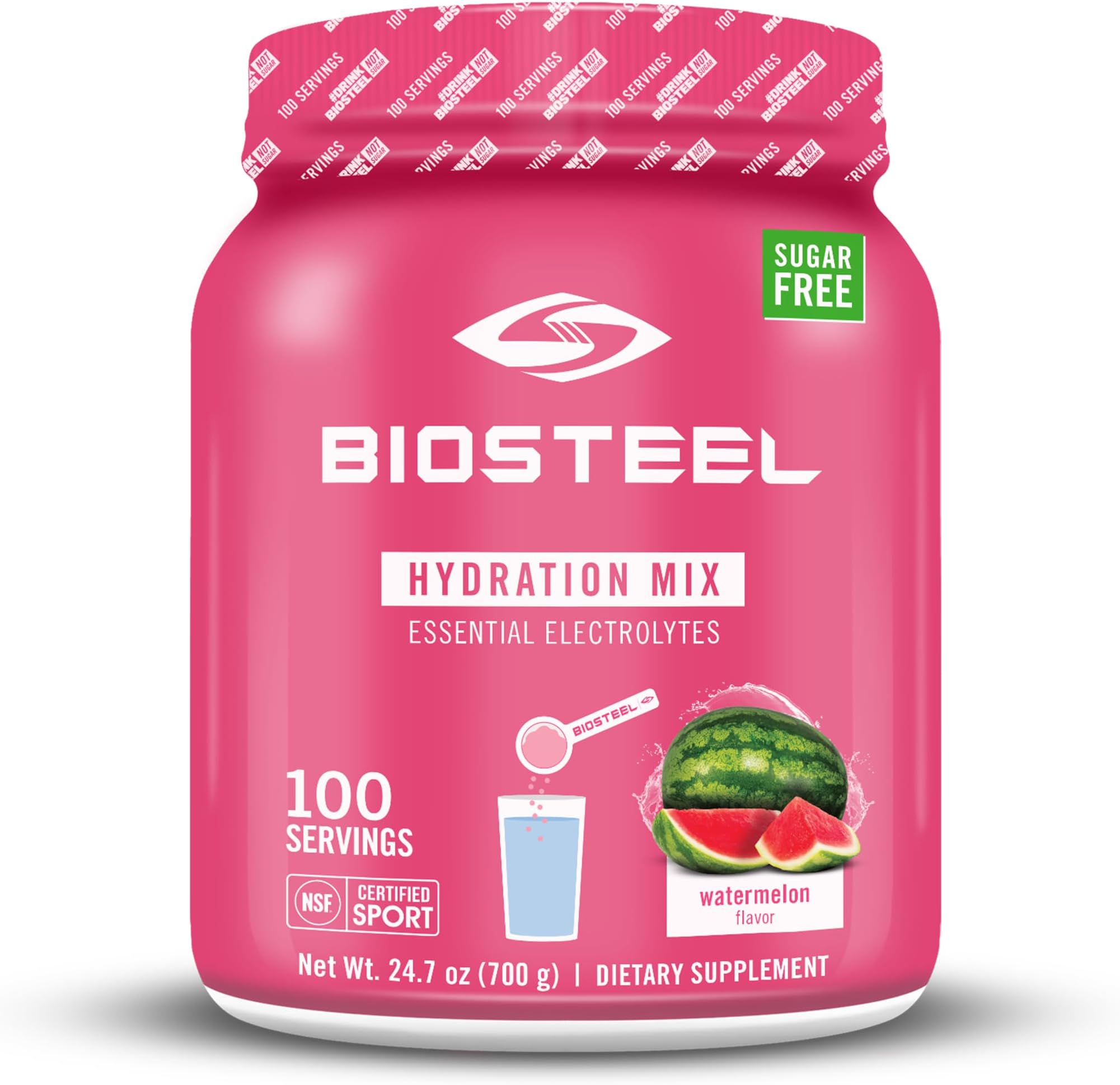 BioSteel Zero Sugar Hydration Mix, Great Tasting Hydration with 5 Essential Electrolytes, Watermelon Flavor, 100 Servings per Tub