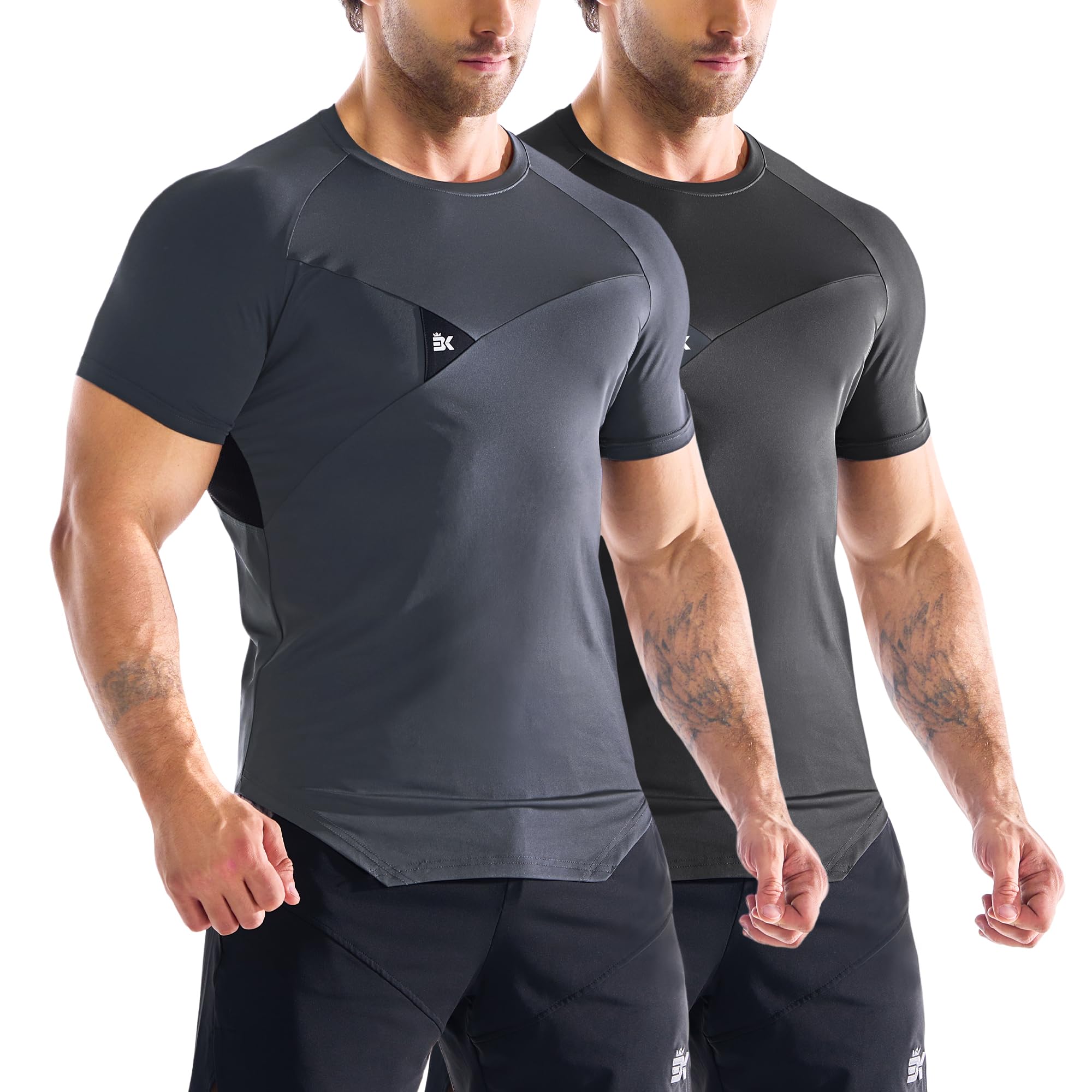 BROKIG Camiseta de gimnasio irregular para hombre, camiseta deportiva de ajuste muscular, camiseta de secado rápido, camiseta transpirable para correr