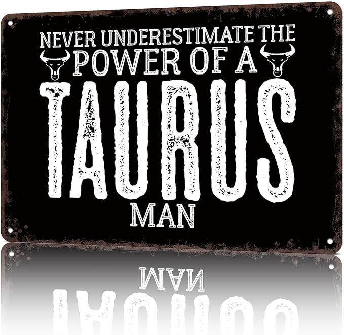 HUIMIS Vintage Metal Sign Taurus Men Power Horoscope-Funny Wall Art Tin Signs Poster For Home Room Bedroom Man Cave Office Decor 8x12inch
