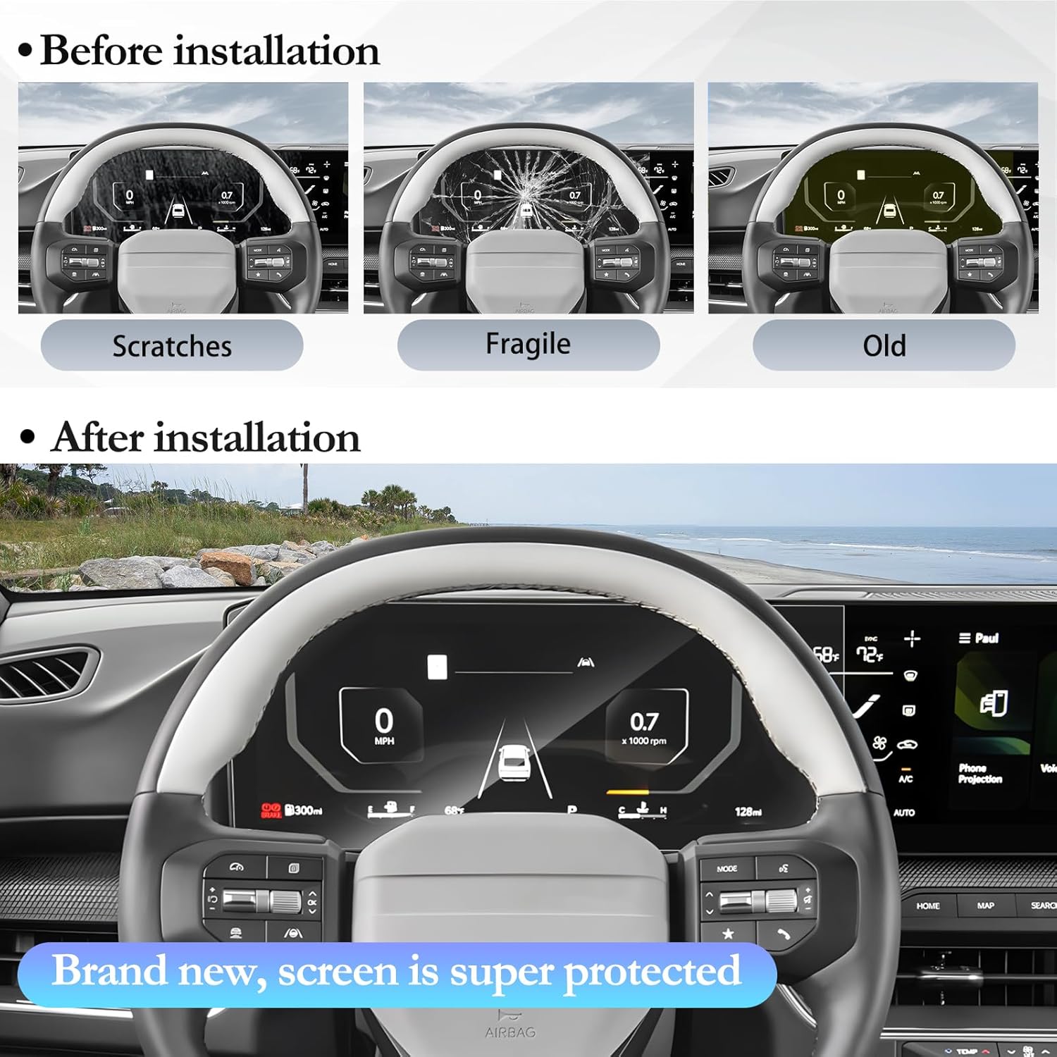SKTU Upgrade 2Pcs for 2025 2026 Kia K4 Accessories Screen Protector for 2025+ Kia K4 (EX/GT-Line/GT-Line Turbo)/ 2026+ Kia K4 Hatchback 12.3 Inch Instrument Cluster Screen [Ultra HD, Anti-Glare&Scratch] Kia K4 2025 2026 Accessories Nano Screen Protective Film