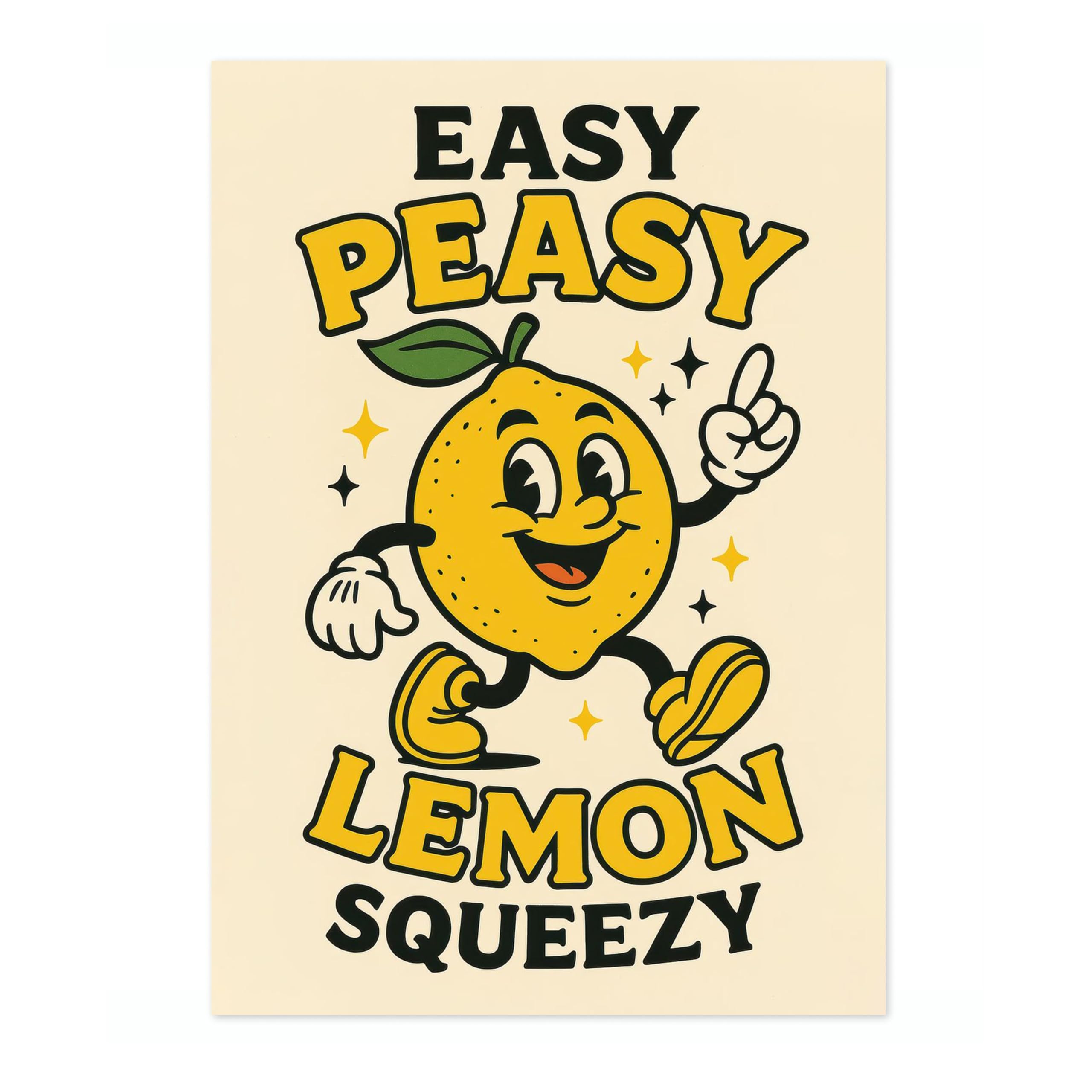 Animato Easy Peasy Retro Poster, Vintage Cartoon Prints, Graphic Quote Wall Art, Bedroom Home Decor, A2 (Print Only) - 59.4x42cm