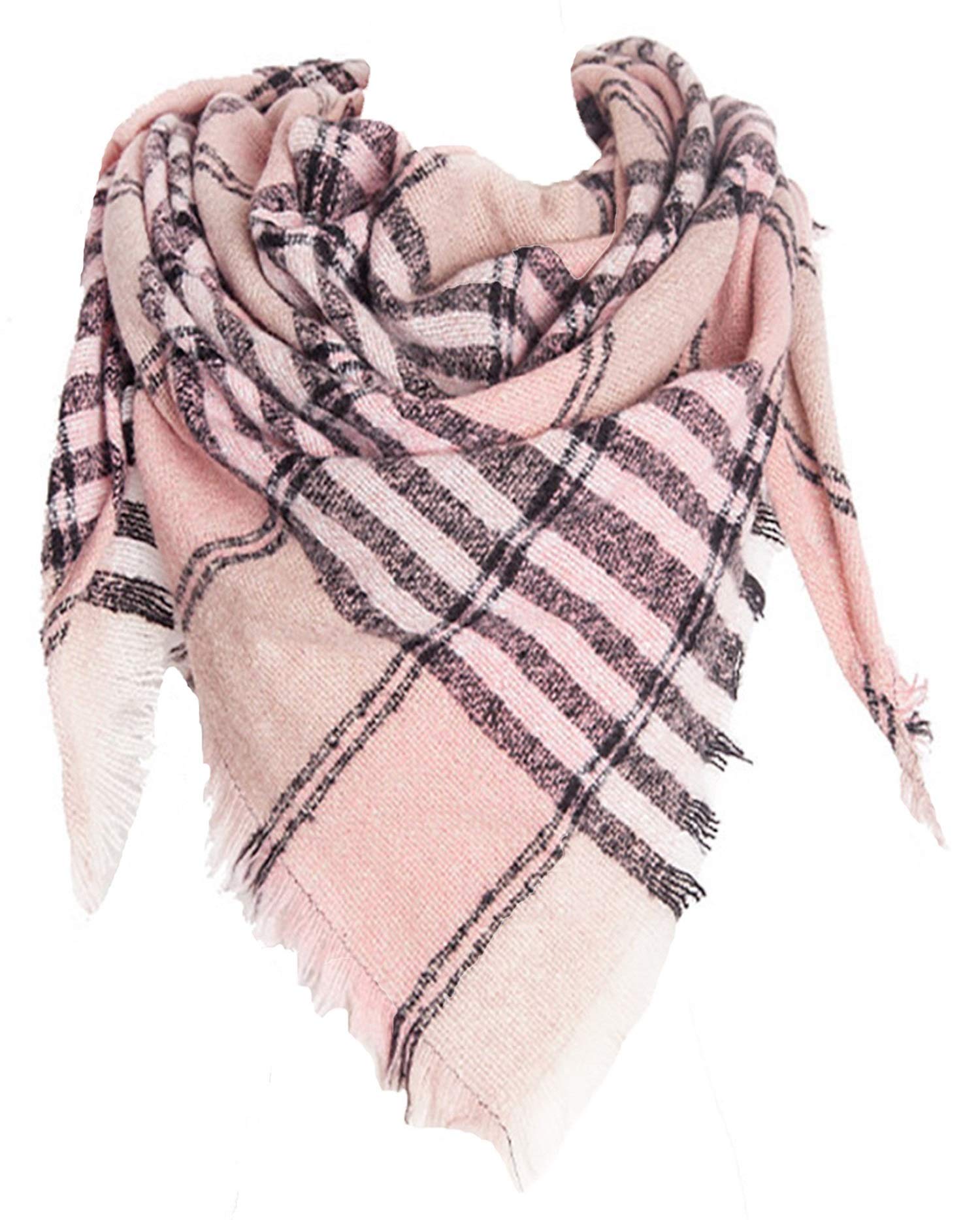 Wander Agio Womens Warm Scarf Triangle Shawls Winter Scarves Stripe Plaid Fichu Rough Surface