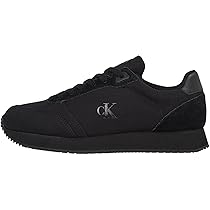 Calvin Klein Uomo Sneakers Runner Sock Laceup Canvas con Logo, Nero (Triple Black), 45 EU