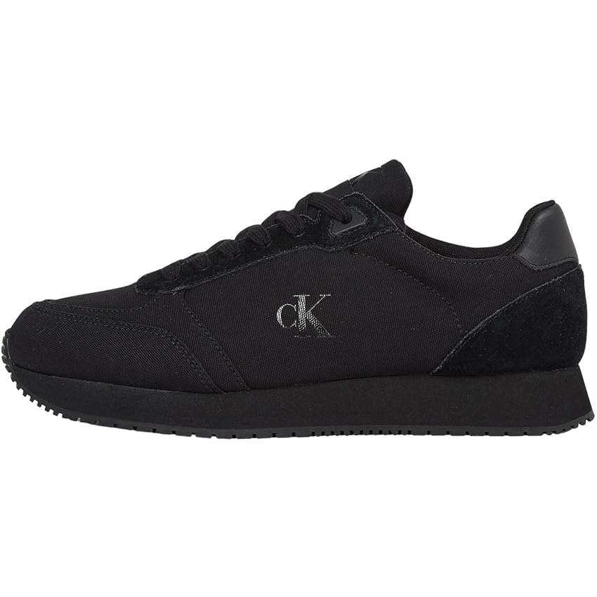 Calvin Klein Uomo Sneakers Runner Sock Laceup Canvas con Logo, Nero (Triple Black), 45 EU