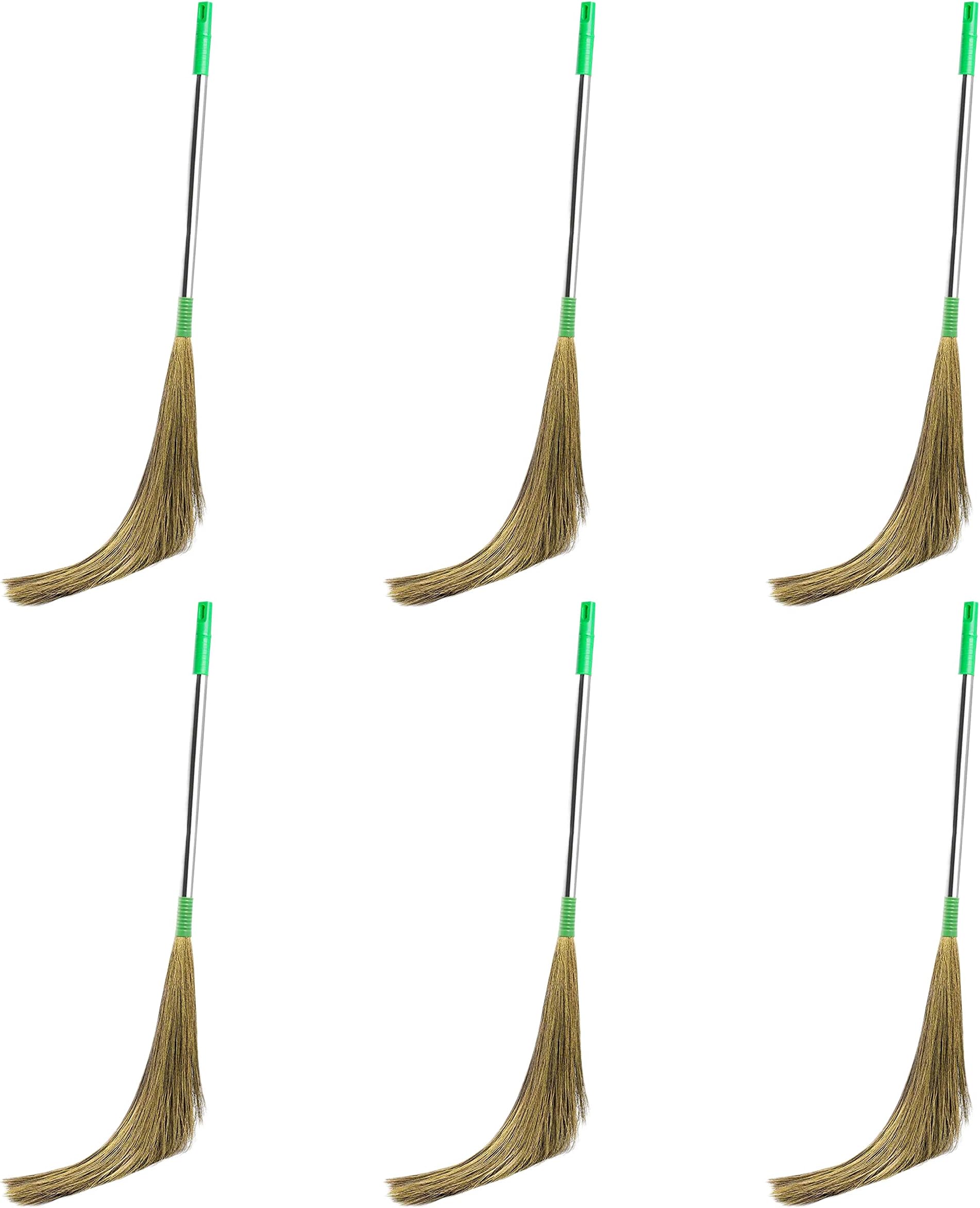 Zureni BR-08 Torus Broom Phool Jhadu with Natural Shillong Long Grass 21 inch Handle Stick, Cleaning, Dust Removal & Easy Floor Sweeping (6 Pc, Random Colours)