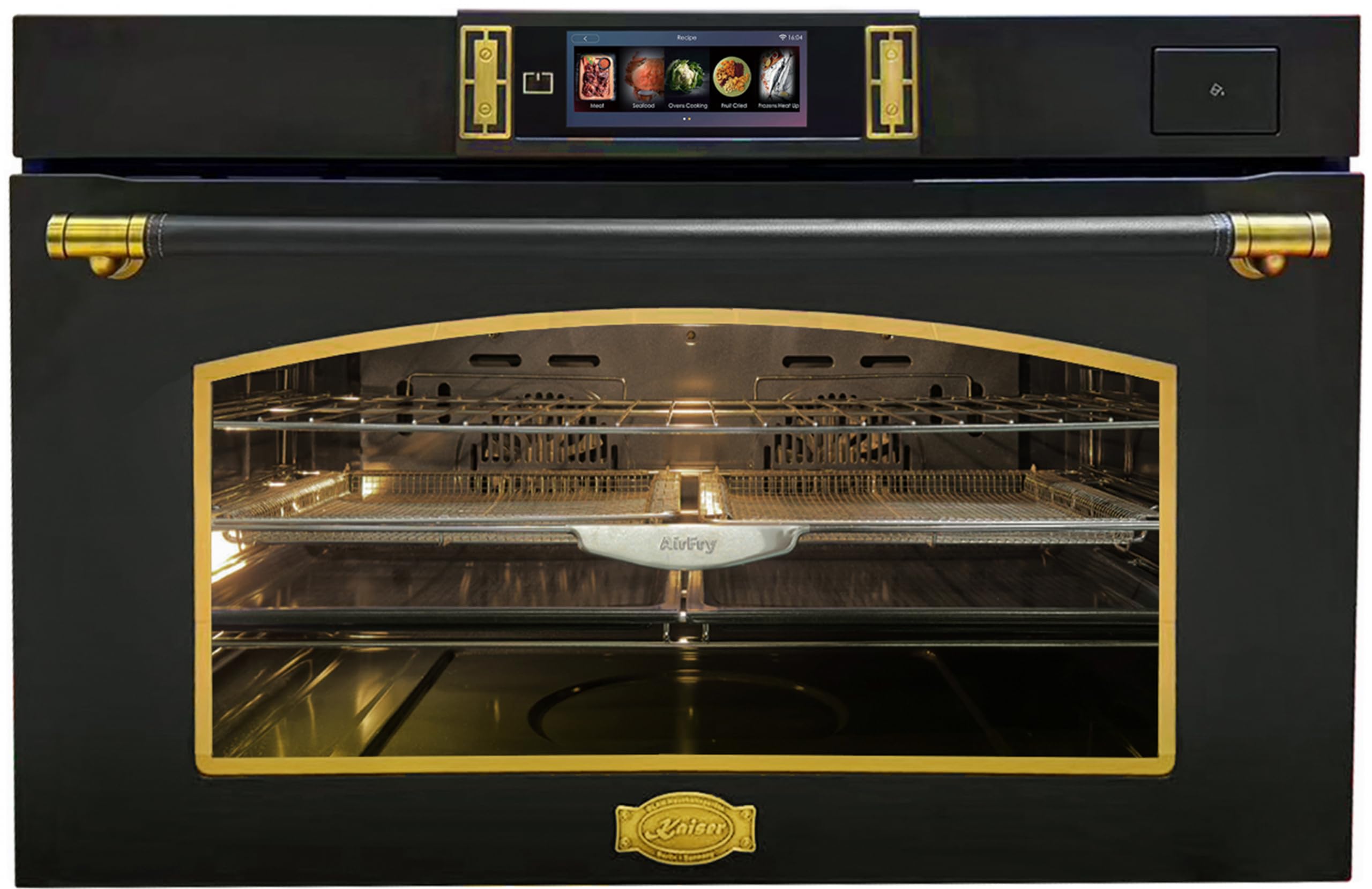 Kaiser Retro Einbaubackofen 90 cm Dampfbackofen XXL 133 L Air Fry Heißluft Backofen TFT Full Touch 37 Programme A+ Hydrolyse Dampfgarer Fleischthermometer Art Deco Antique Gold EH 9361 AD