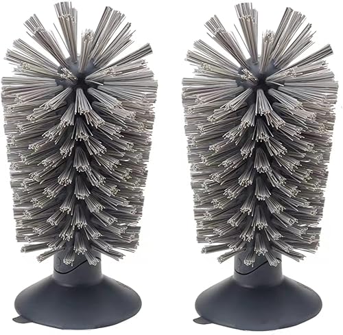 2 cepillos de limpieza de vidrio con ventosa, limpiador de botellas de cocina y copas de vino, lavado estable para tazas, tazas, decantadores y