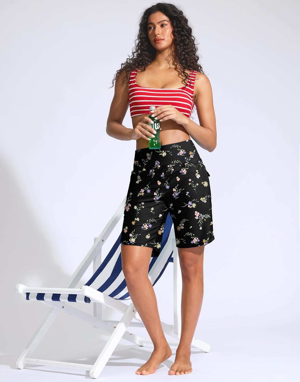 G Gradual Women's 9" Long Swim Board Shorts with Zipper Pockets High Waisted Knee Length Beach Swimming Shorts with Liner - Image 7